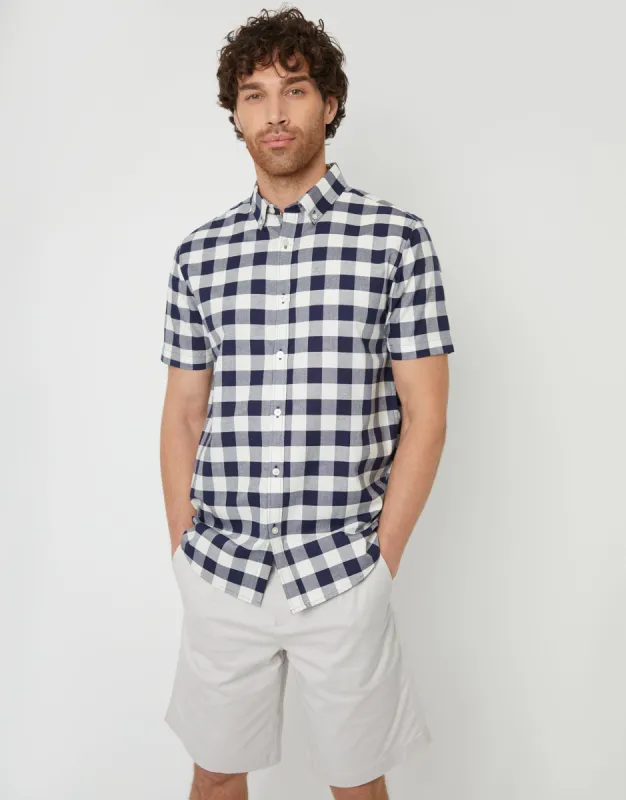 Men's Navy Check Short Sleeve Casual Shirt sold by Threadbare