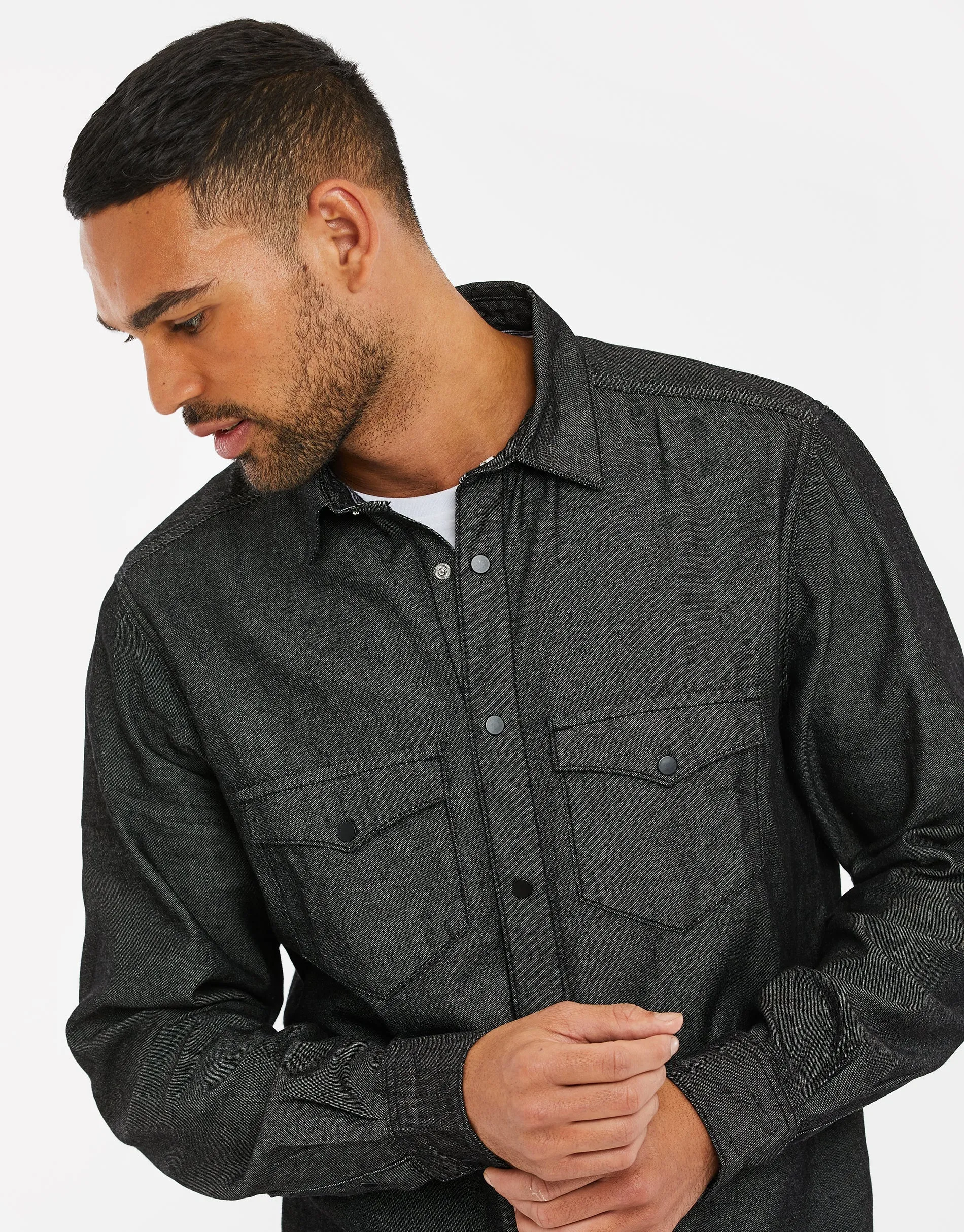 Men's Black Denim Shirt sold by Threadbare product image thumbnail 4