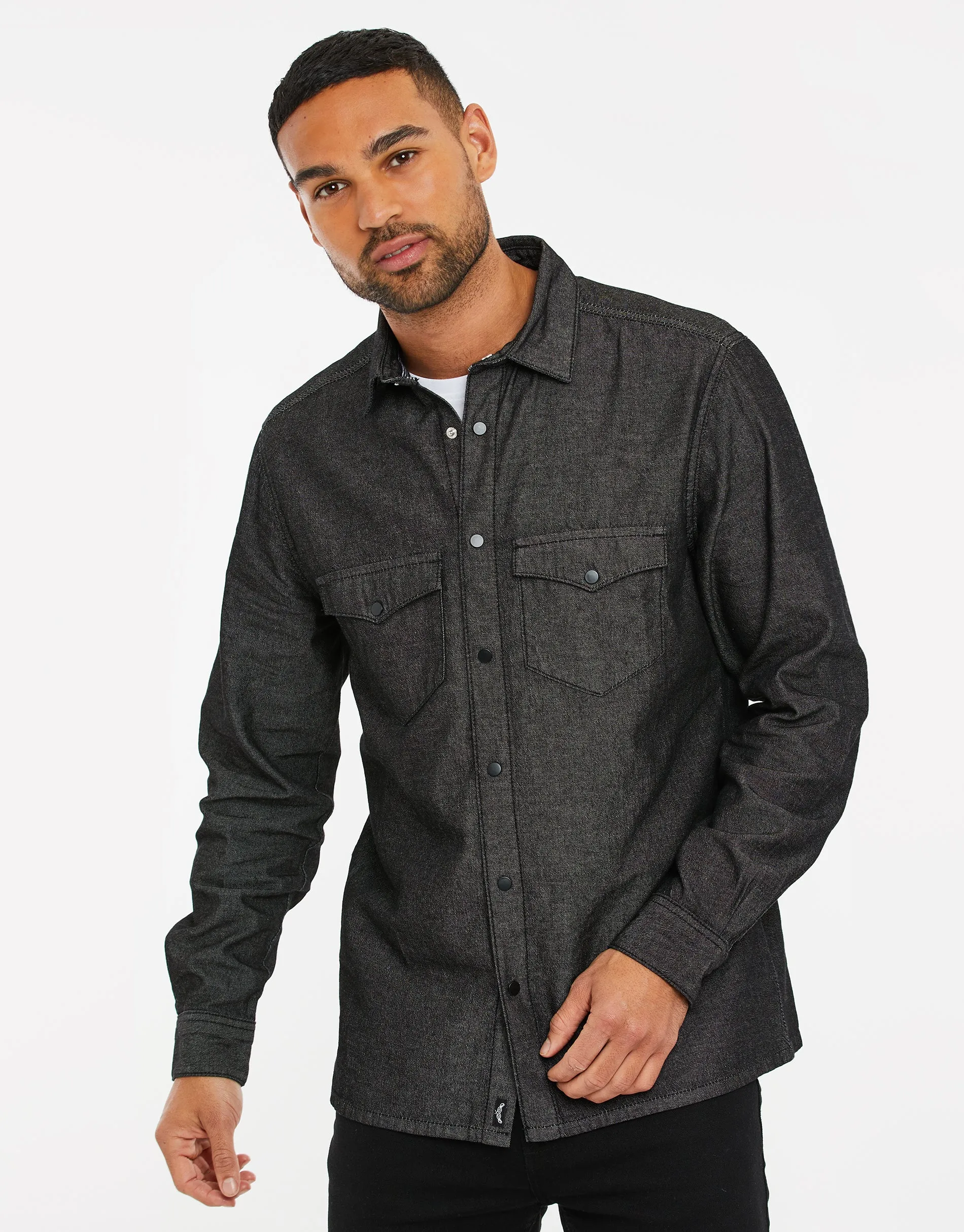 Men's Black Denim Shirt sold by Threadbare