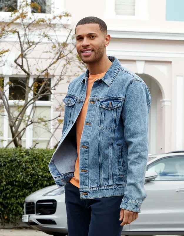 Men's Light Wash Blue Denim Jacket sold by Threadbare