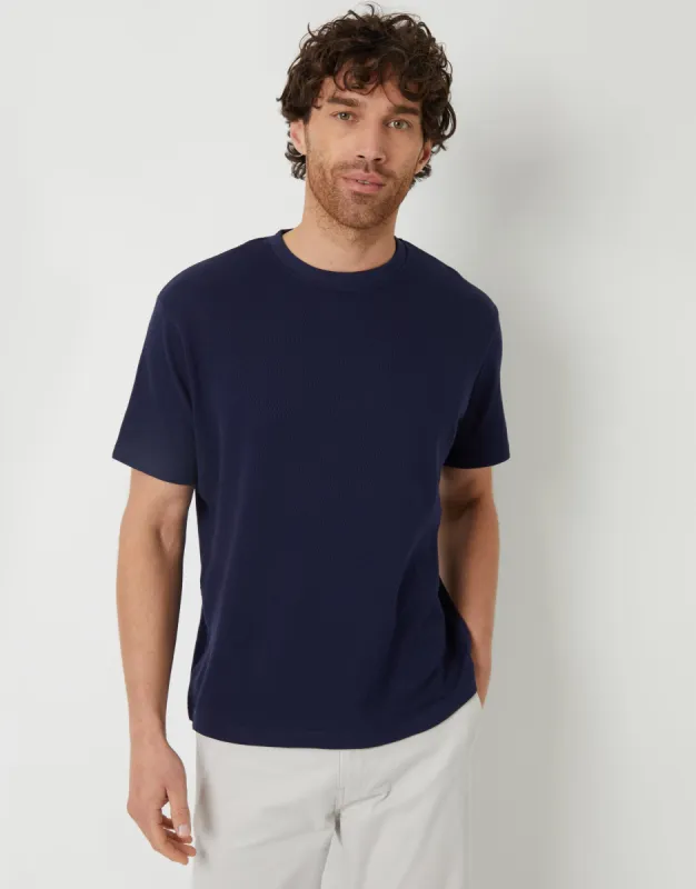 Men's Navy Textured T-Shirt sold by Threadbare