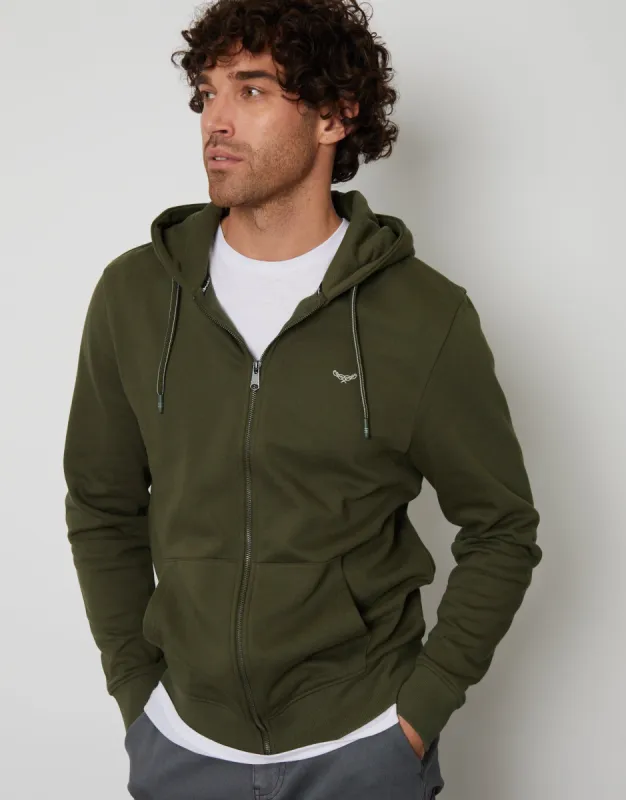 Men's Khaki Zip-Through Hoodie sold by Threadbare
