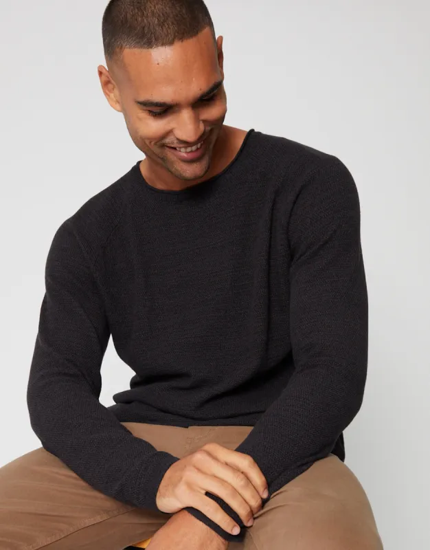 Men's Charcoal Twist Knit Crew Neck Jumper sold by Threadbare