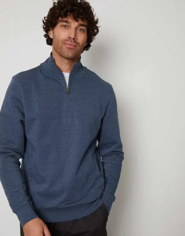 Men's Denim Blue Quarter Zip Knitted Sweatshirt sold by Threadbare