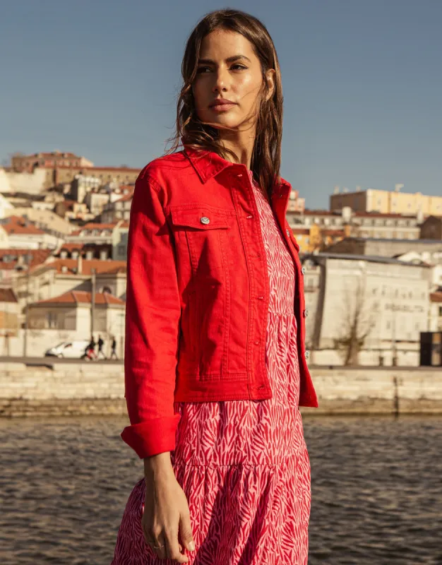 Women's Red Stretch Denim Jacket sold by Threadbare