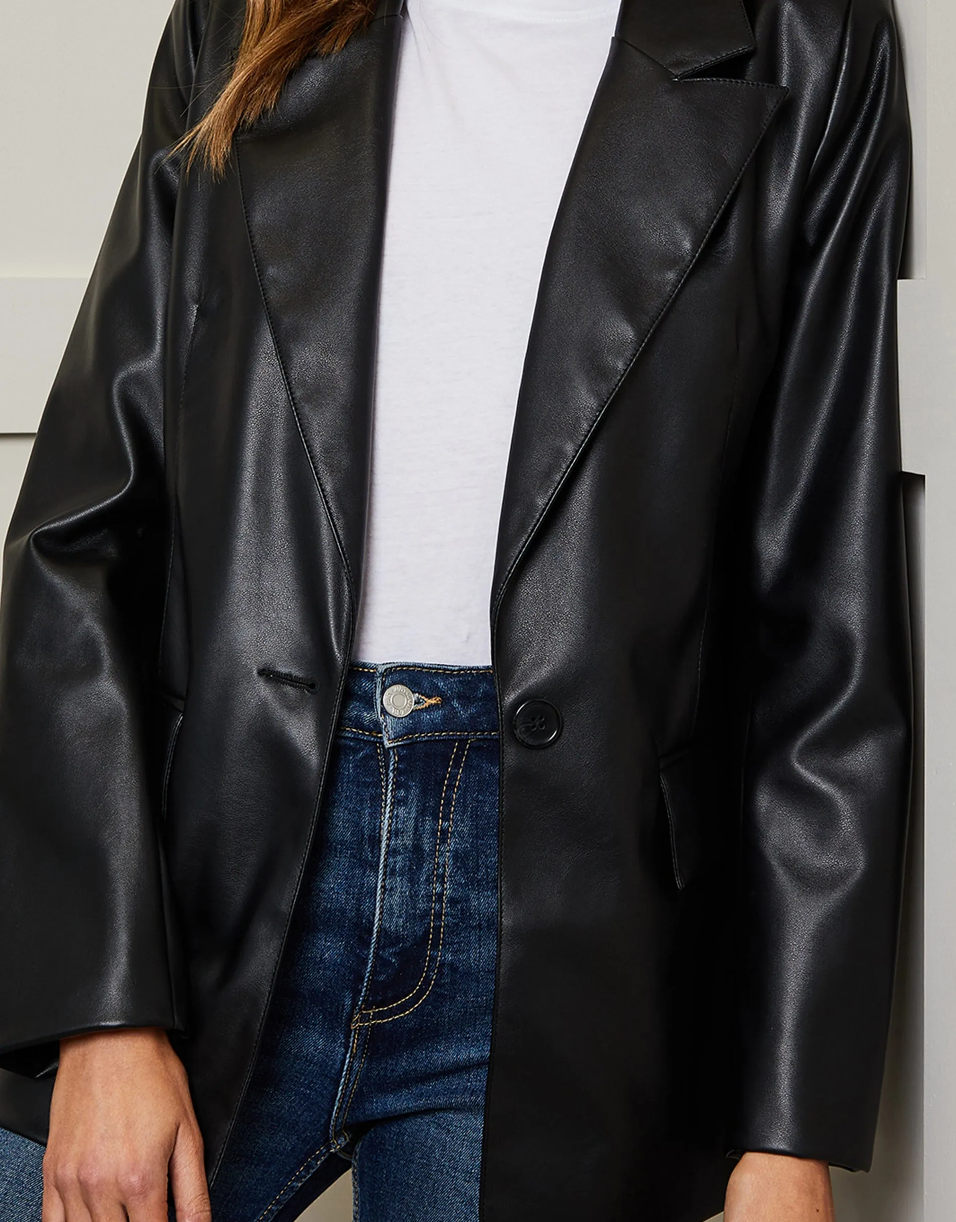 Women's Black Faux Leather Blazer sold by Threadbare product image thumbnail 4