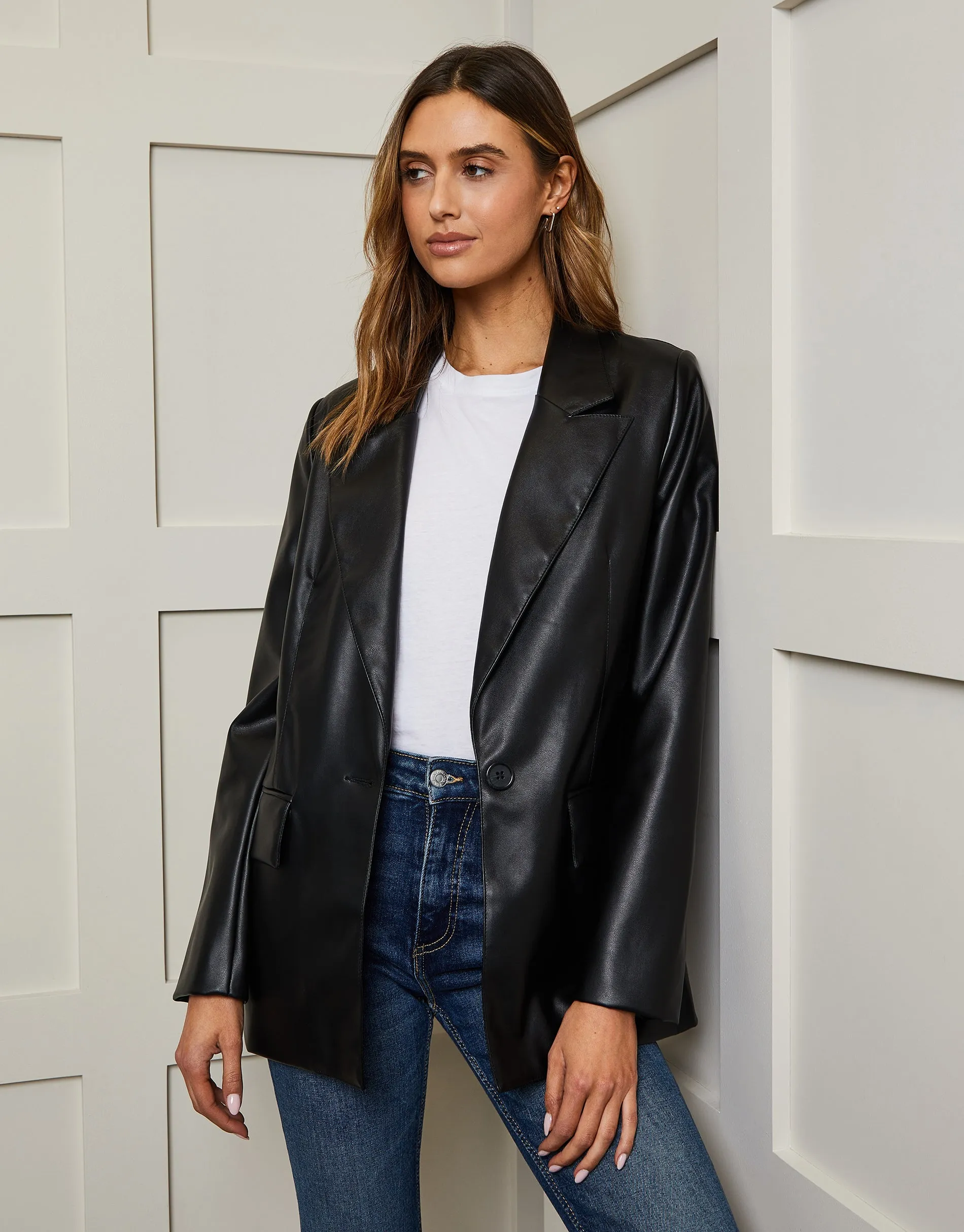 Women's Black Faux Leather Blazer sold by Threadbare product image thumbnail 3