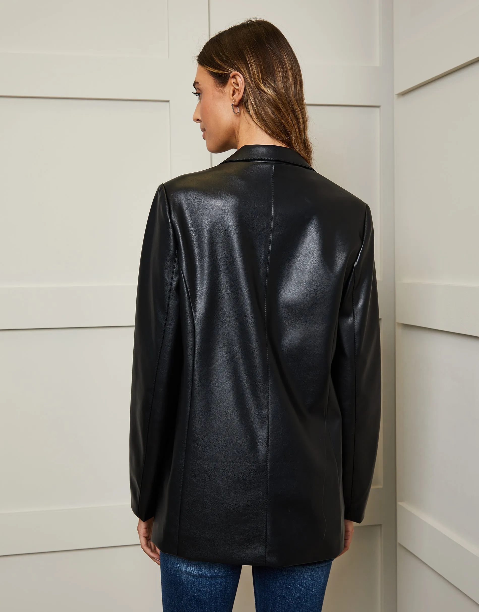 Women's Black Faux Leather Blazer sold by Threadbare product image thumbnail 2
