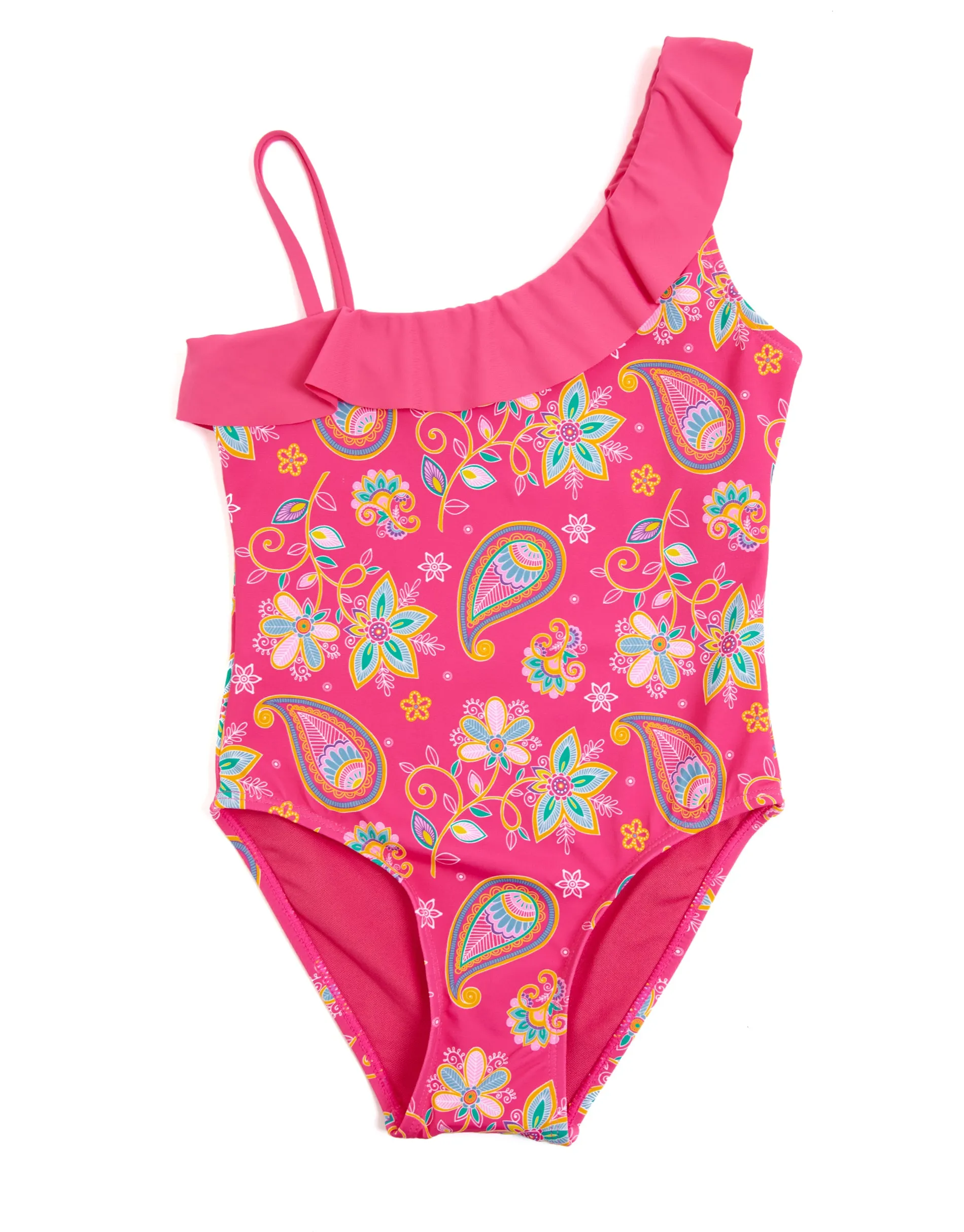 Girls' Pink Paisley Print Frill Swimsuit sold by Threadbare