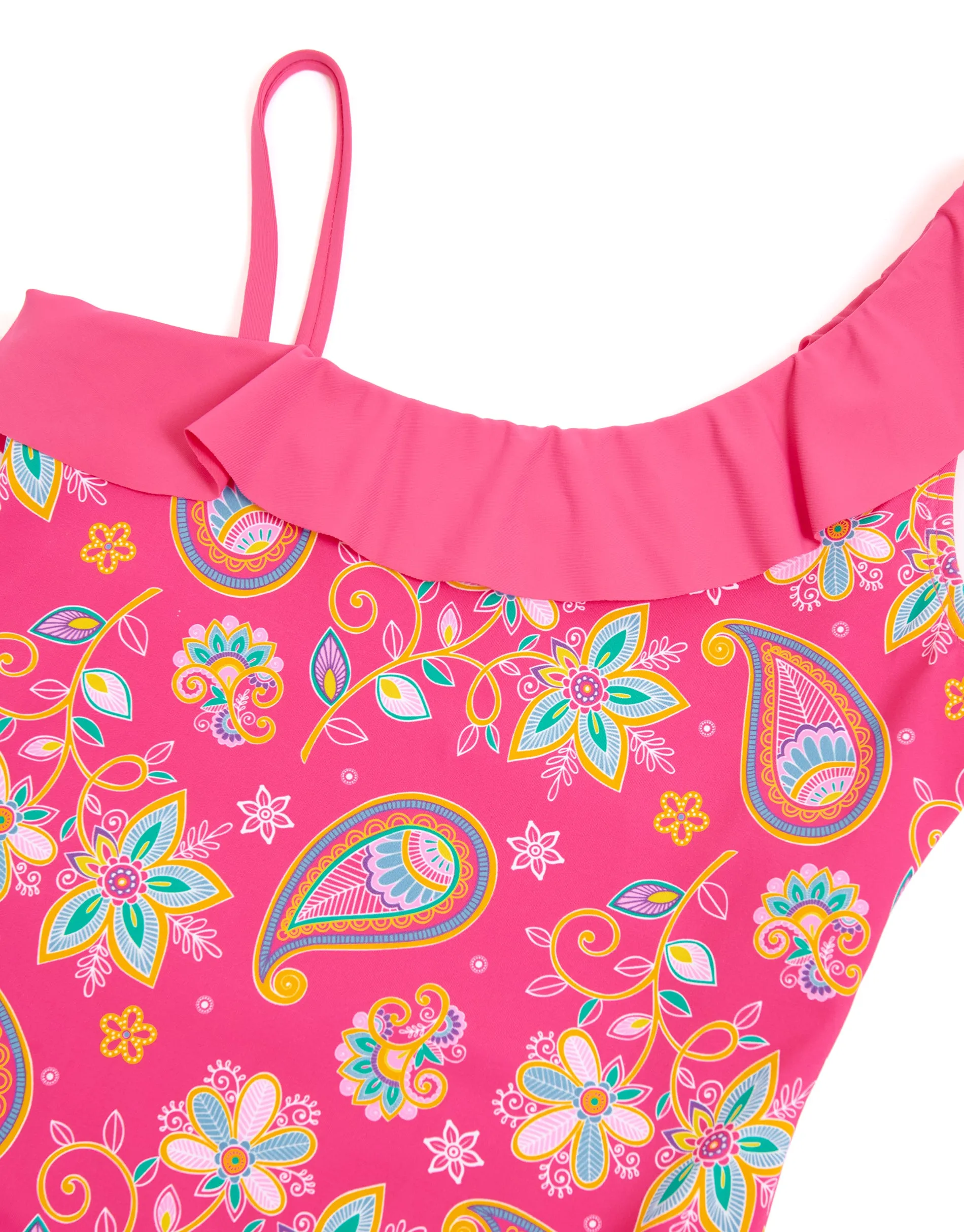 Girls' Pink Paisley Print Frill Swimsuit sold by Threadbare product image thumbnail 3