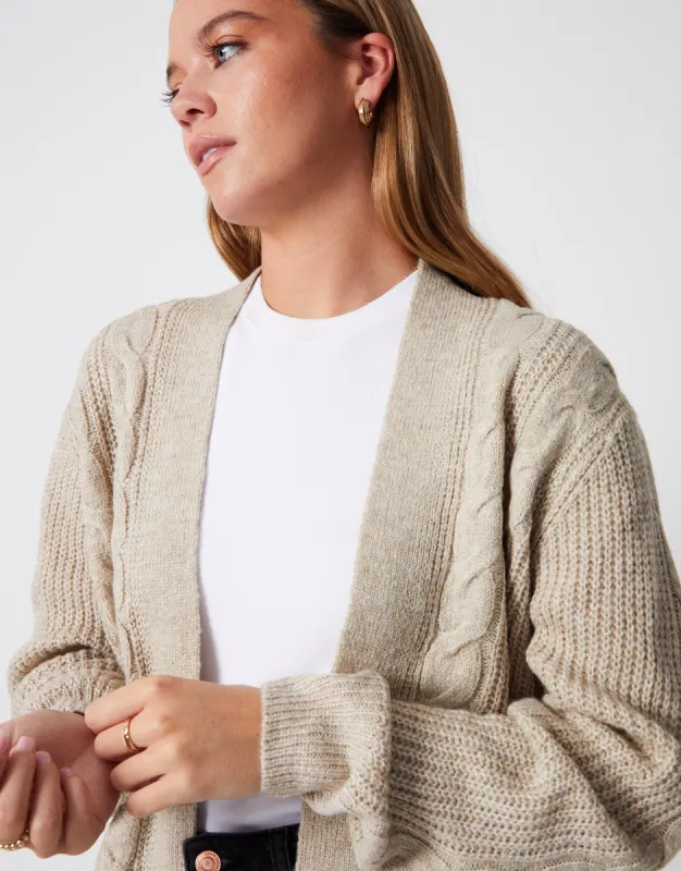 Threadbare Women's Beige Cable Knit Cardigan sold by Threadbare