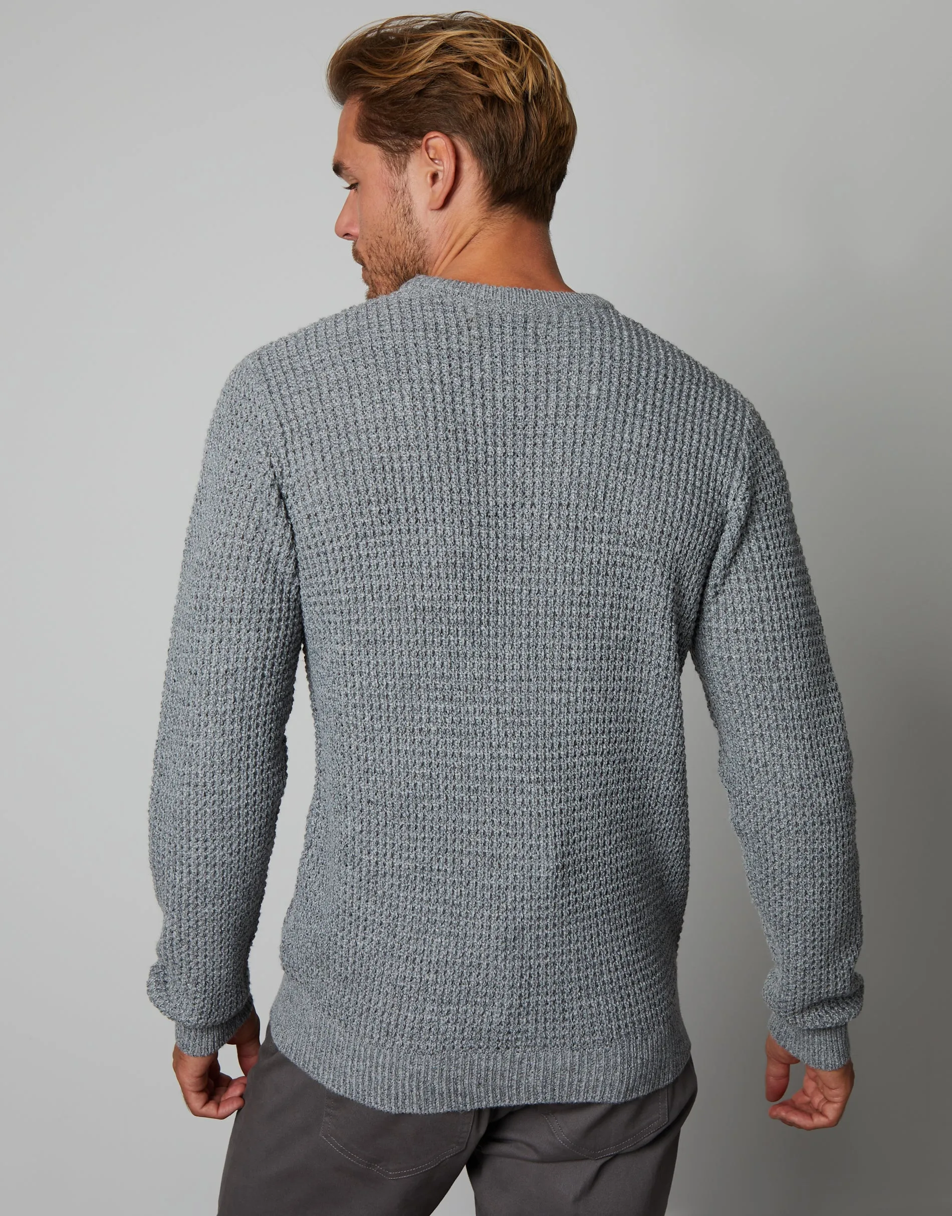 Men's Grey Twist Waffle Knit Crew Neck Jumper sold by Threadbare product image thumbnail 2