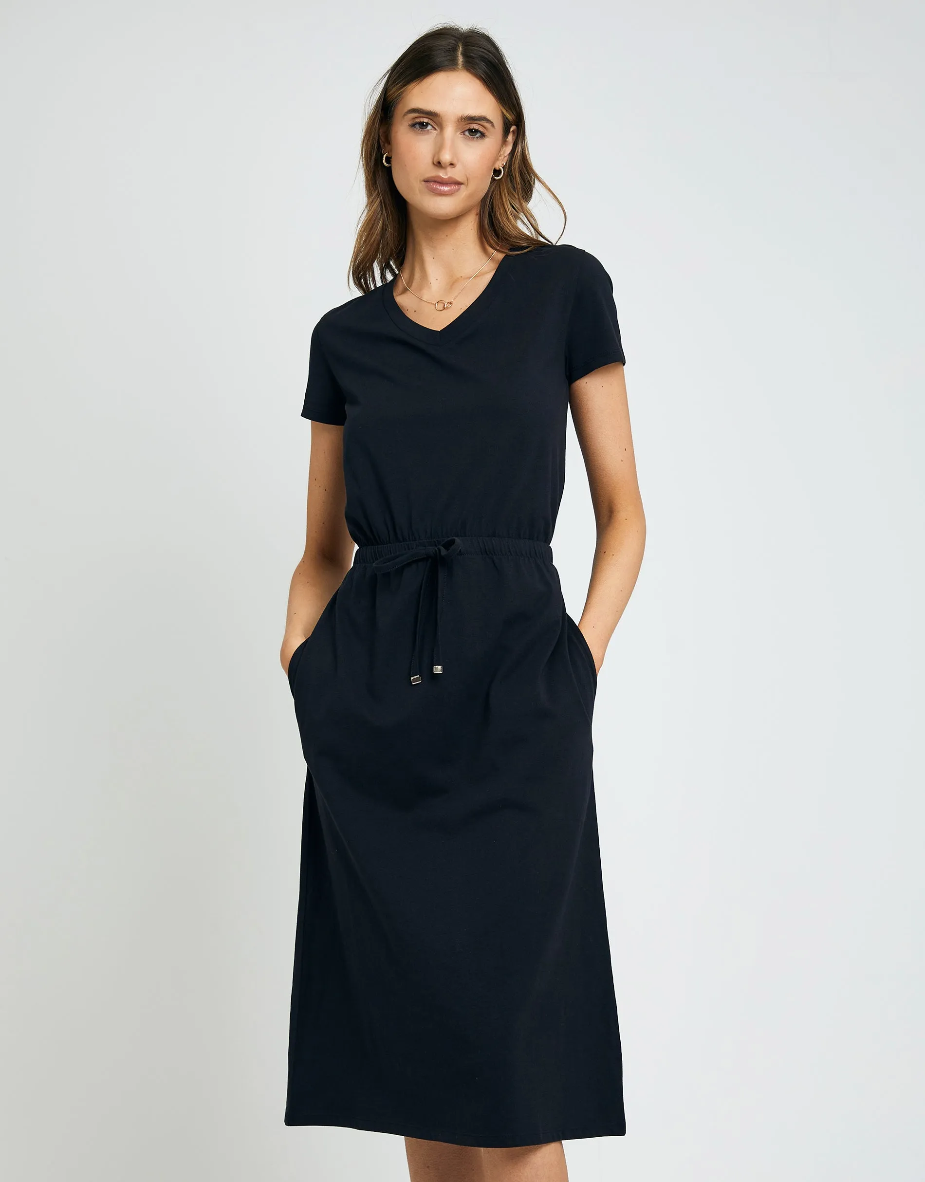 Women's Black Jersey Short Sleeve V Neck Midi Dress sold by Threadbare product image thumbnail 3