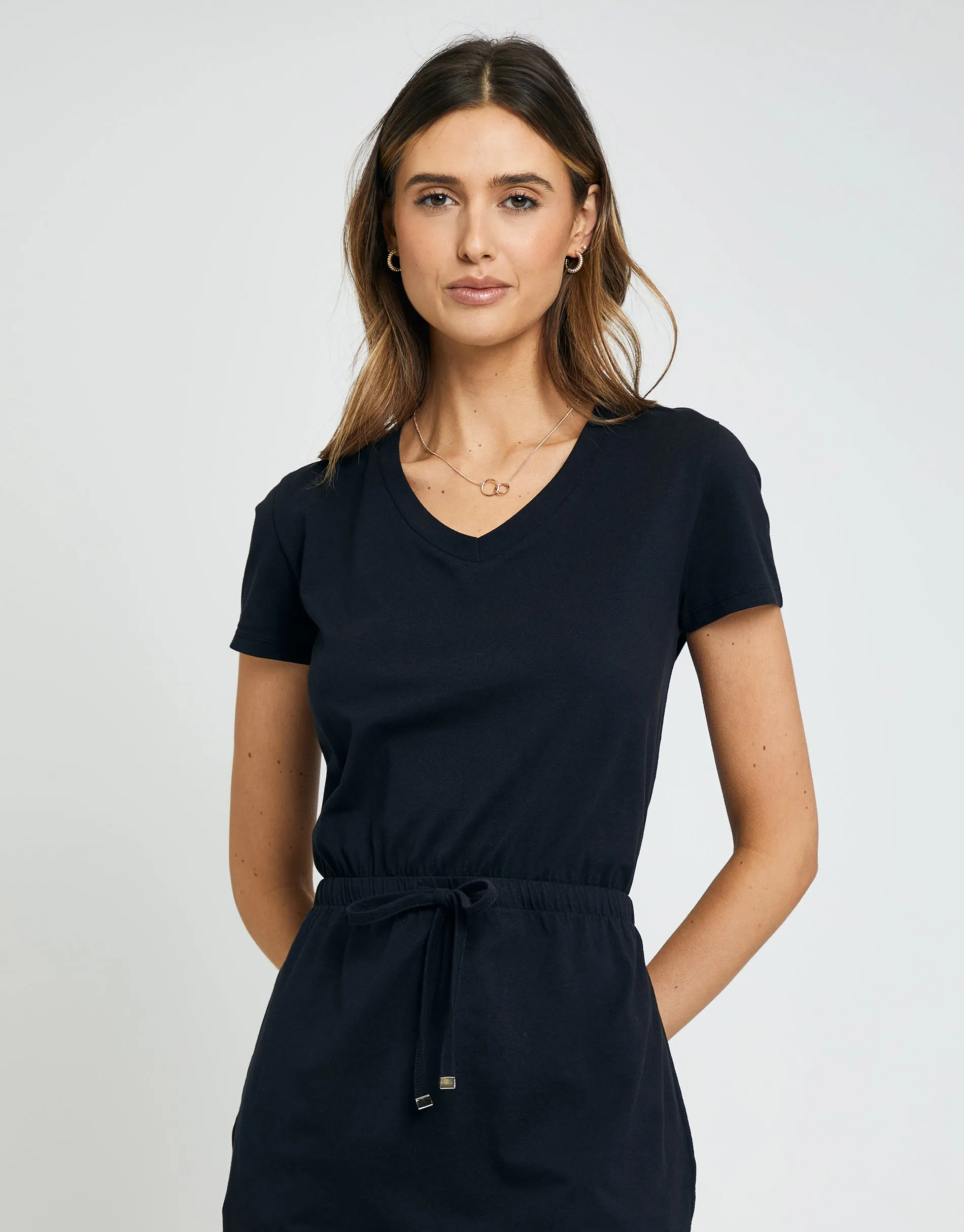 Women's Black Jersey Short Sleeve V Neck Midi Dress sold by Threadbare product image thumbnail 4