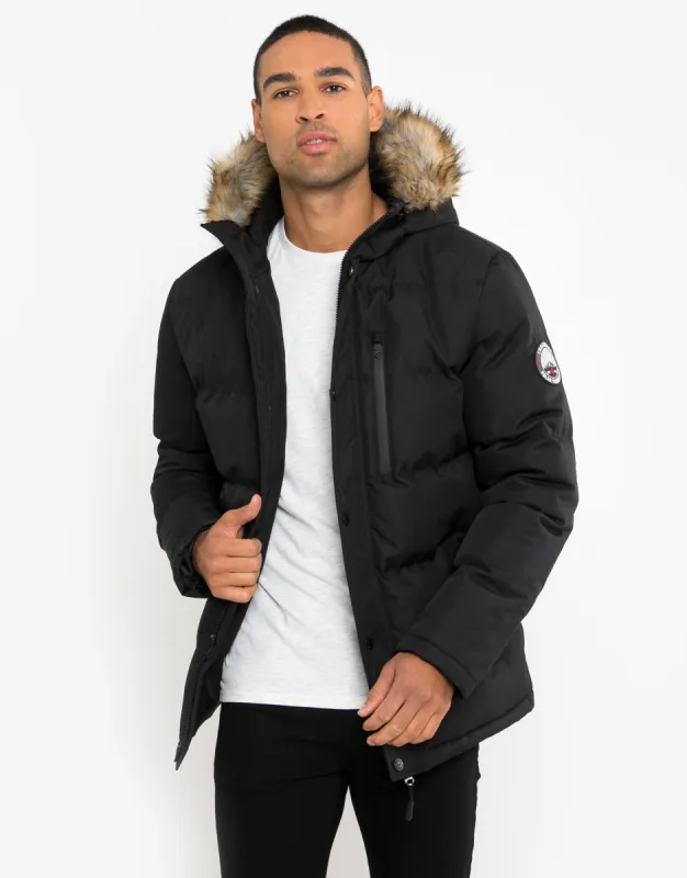 Men's Black Parka Jacket sold by Threadbare