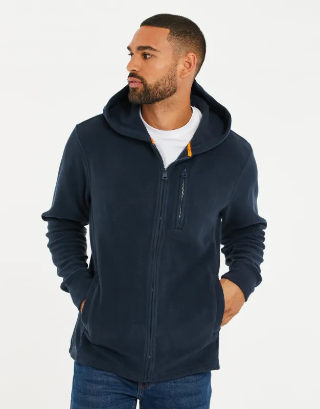 Men's Navy Fitness Fleece Zip-Through Hoodie sold by Threadbare