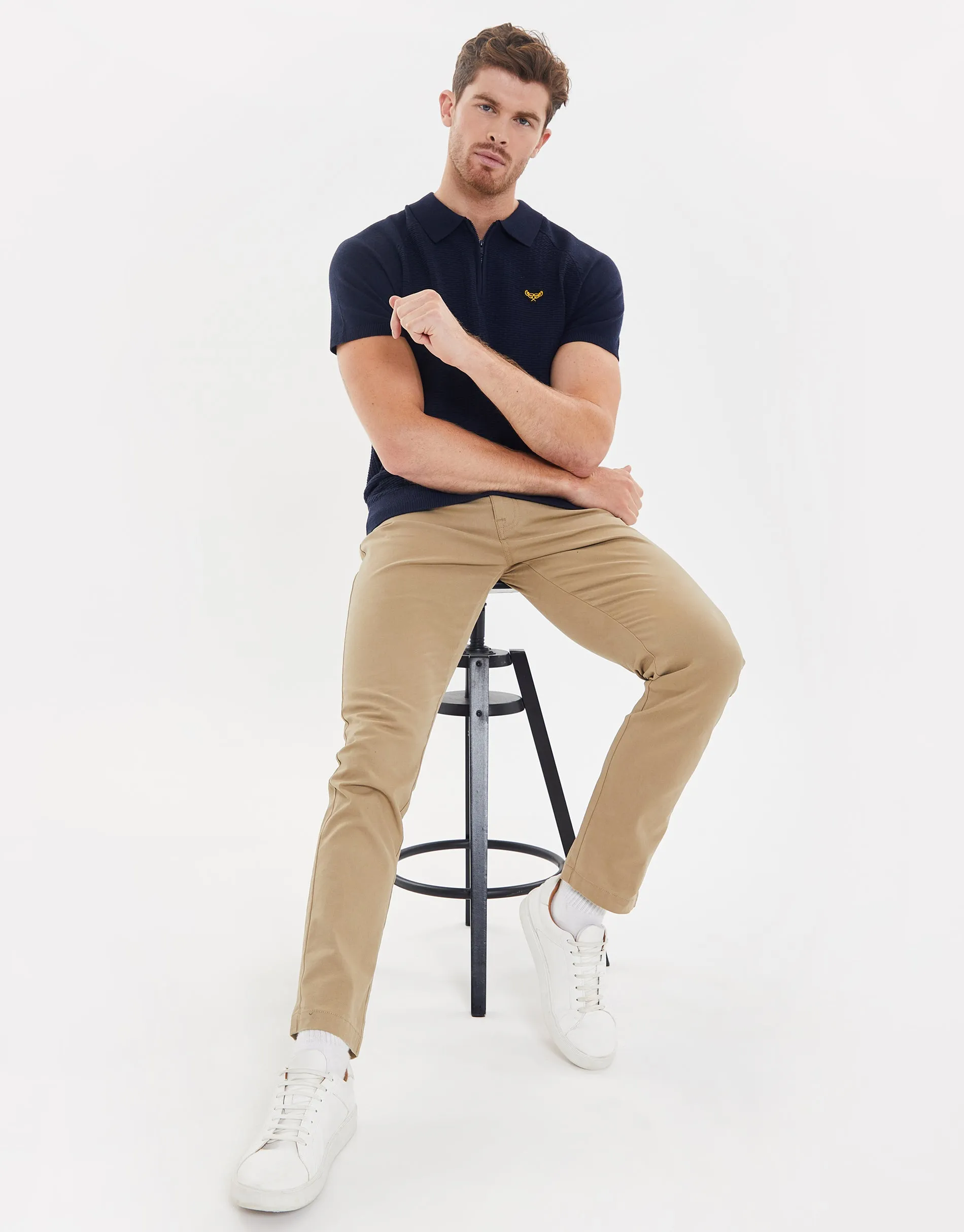 Men's Navy Quarter Zip Textured Knitted Polo sold by Threadbare product image thumbnail 3