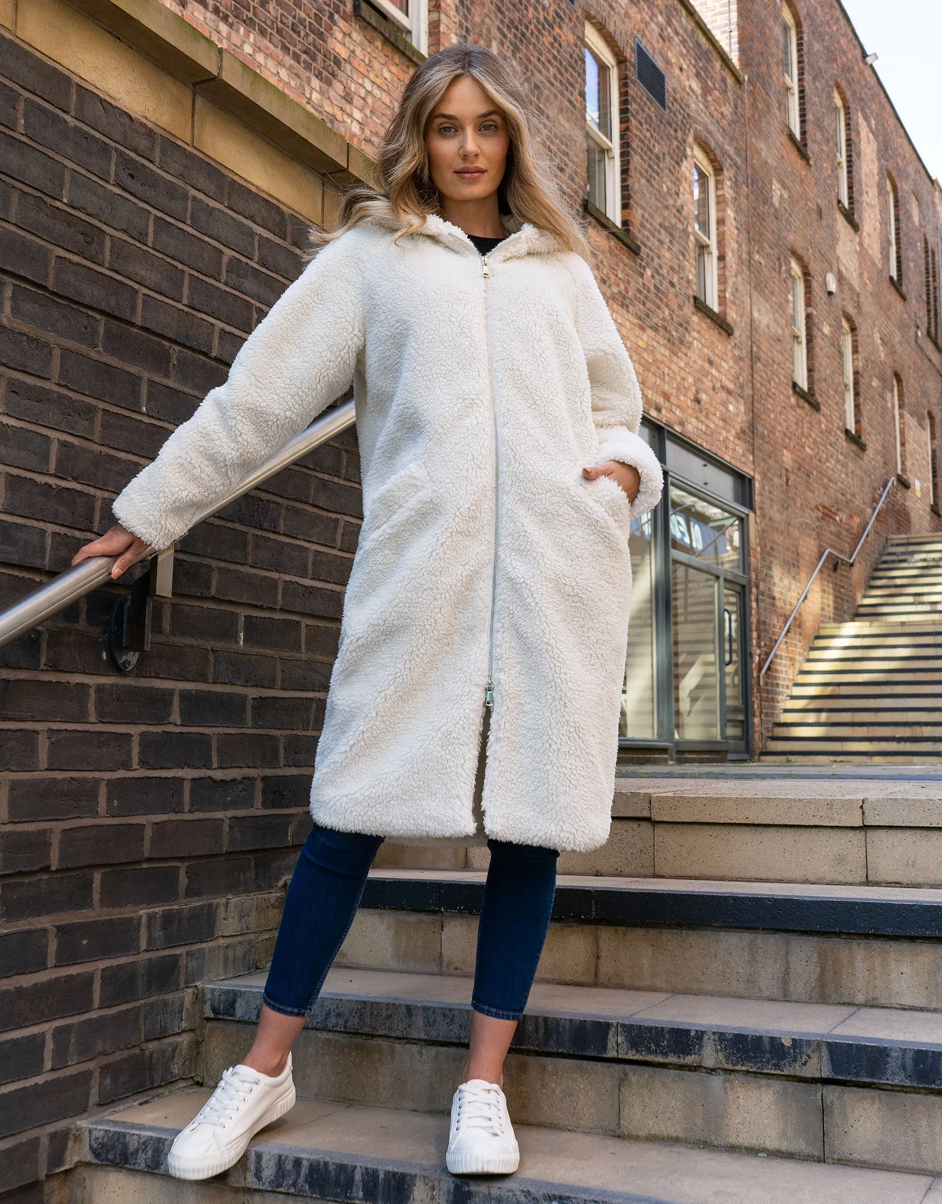 Women's Cream Faux Borg Jacket sold by Threadbare