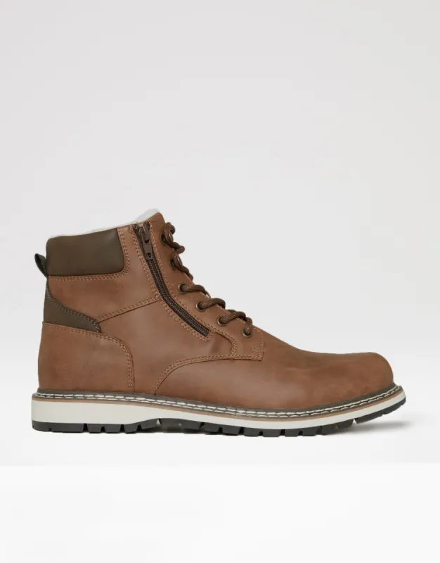 Men's Brown Sherpa Lined Worker Boots sold by Threadbare