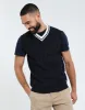 Men's Navy Contrast Neck Cable Knit Vest sold by Threadbare