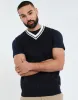 Men's Navy Contrast Neck Cable Knit Vest sold by Threadbare