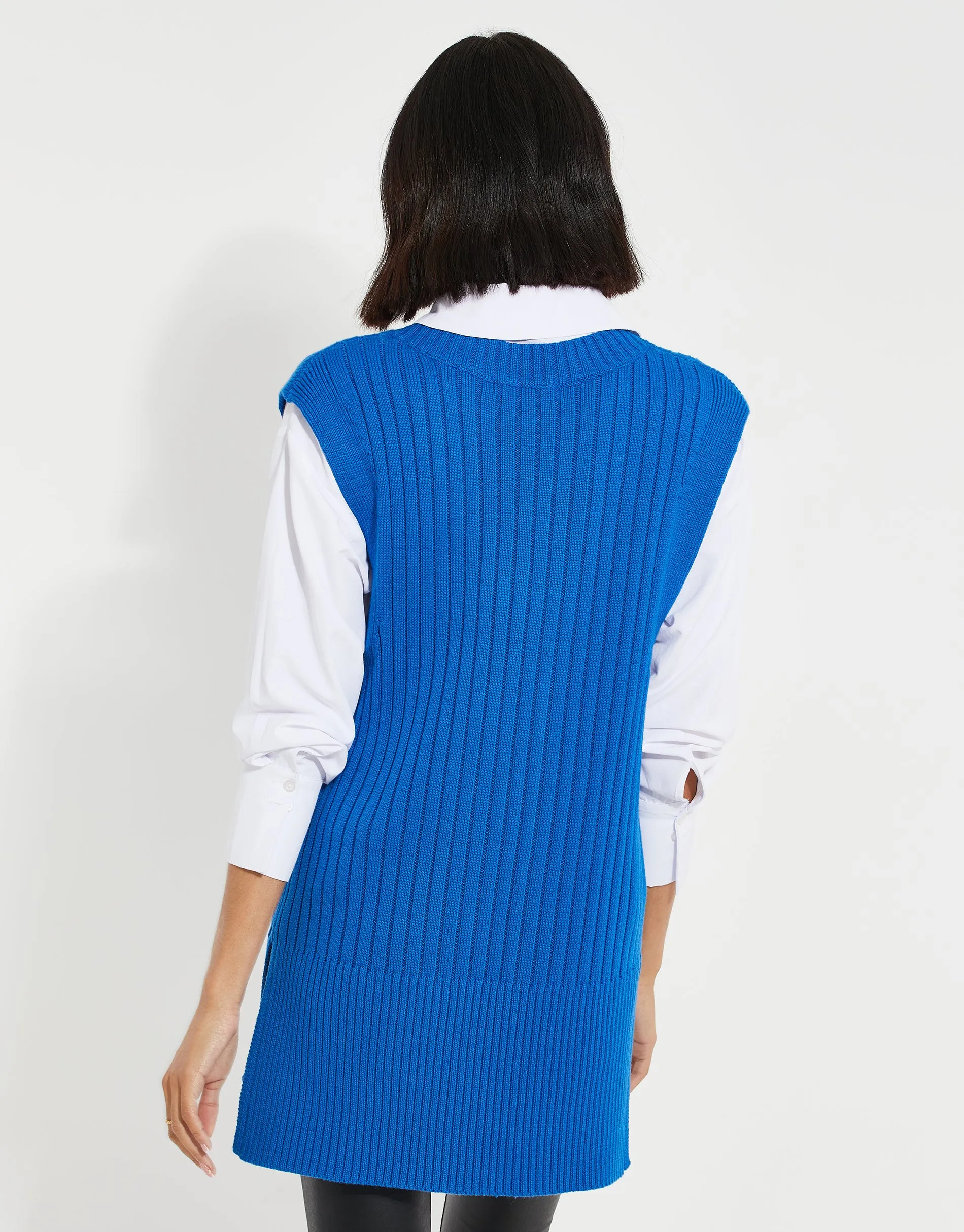 Women's Blue V-Neck Ribbed Knitted Sweater Vest sold by Threadbare product image thumbnail 2