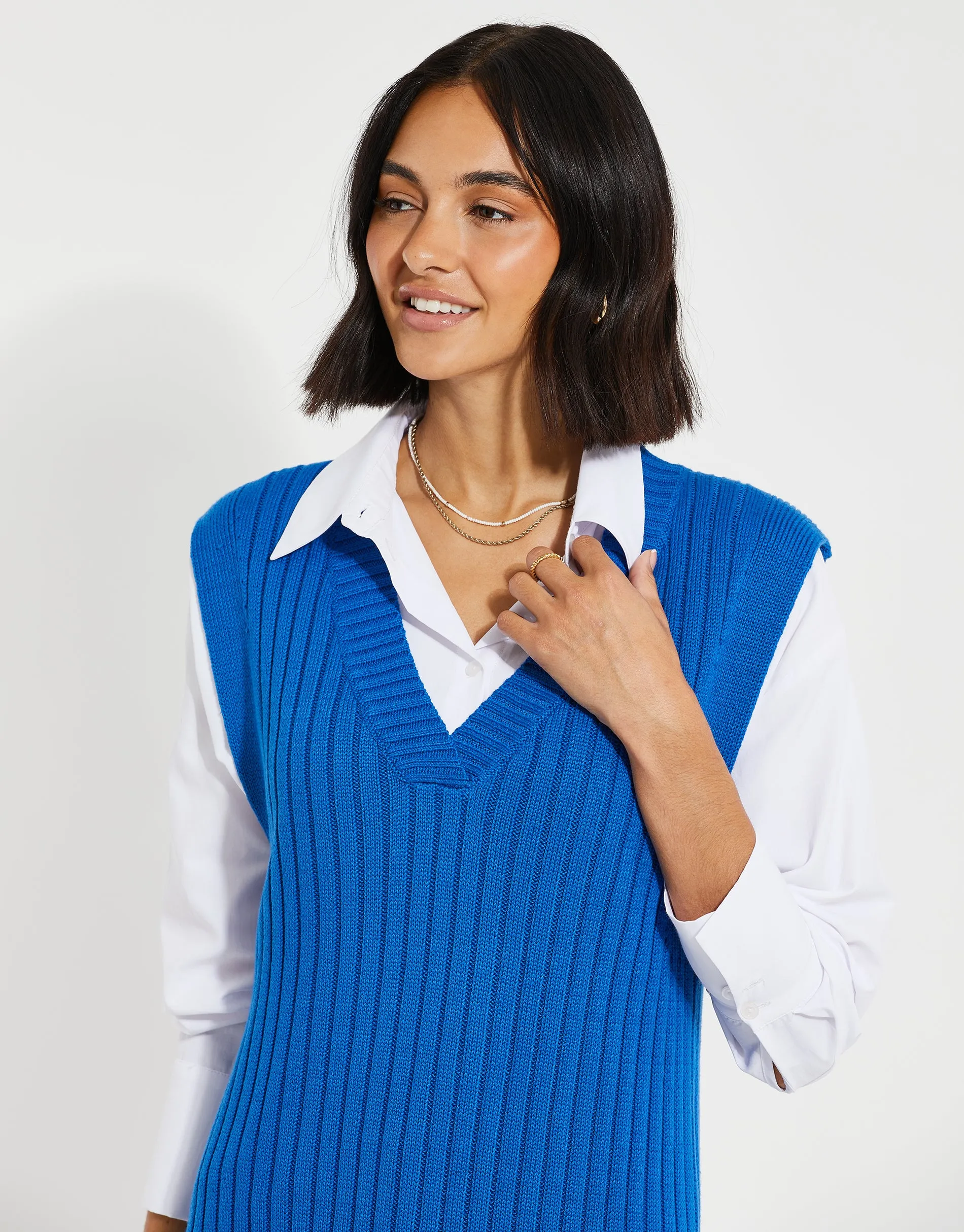 Women's Blue V-Neck Ribbed Knitted Sweater Vest sold by Threadbare product image thumbnail 4