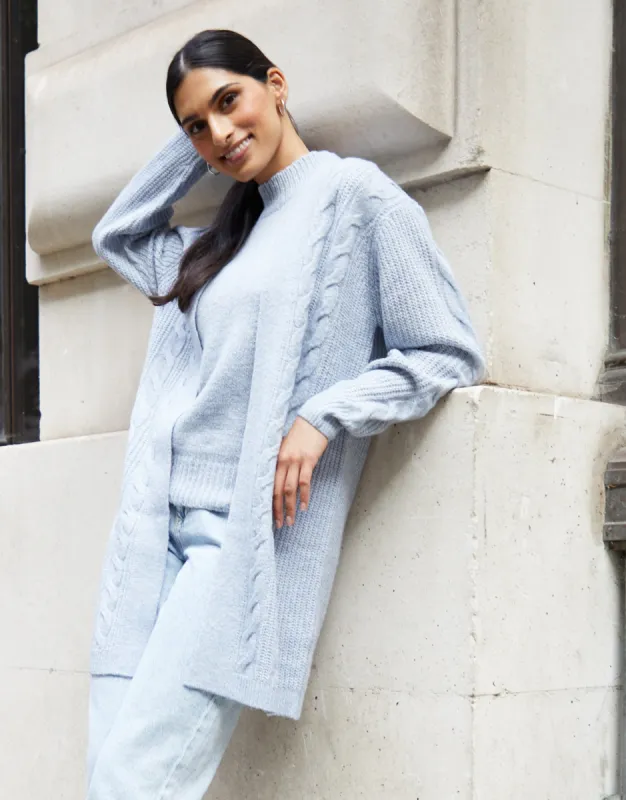 Women's Light Blue Cable Knit Cardigan sold by Threadbare