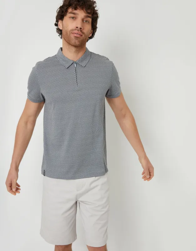 Threadbare Men's Grey Geometric Print Zip Collar Polo Shirt sold by Threadbare