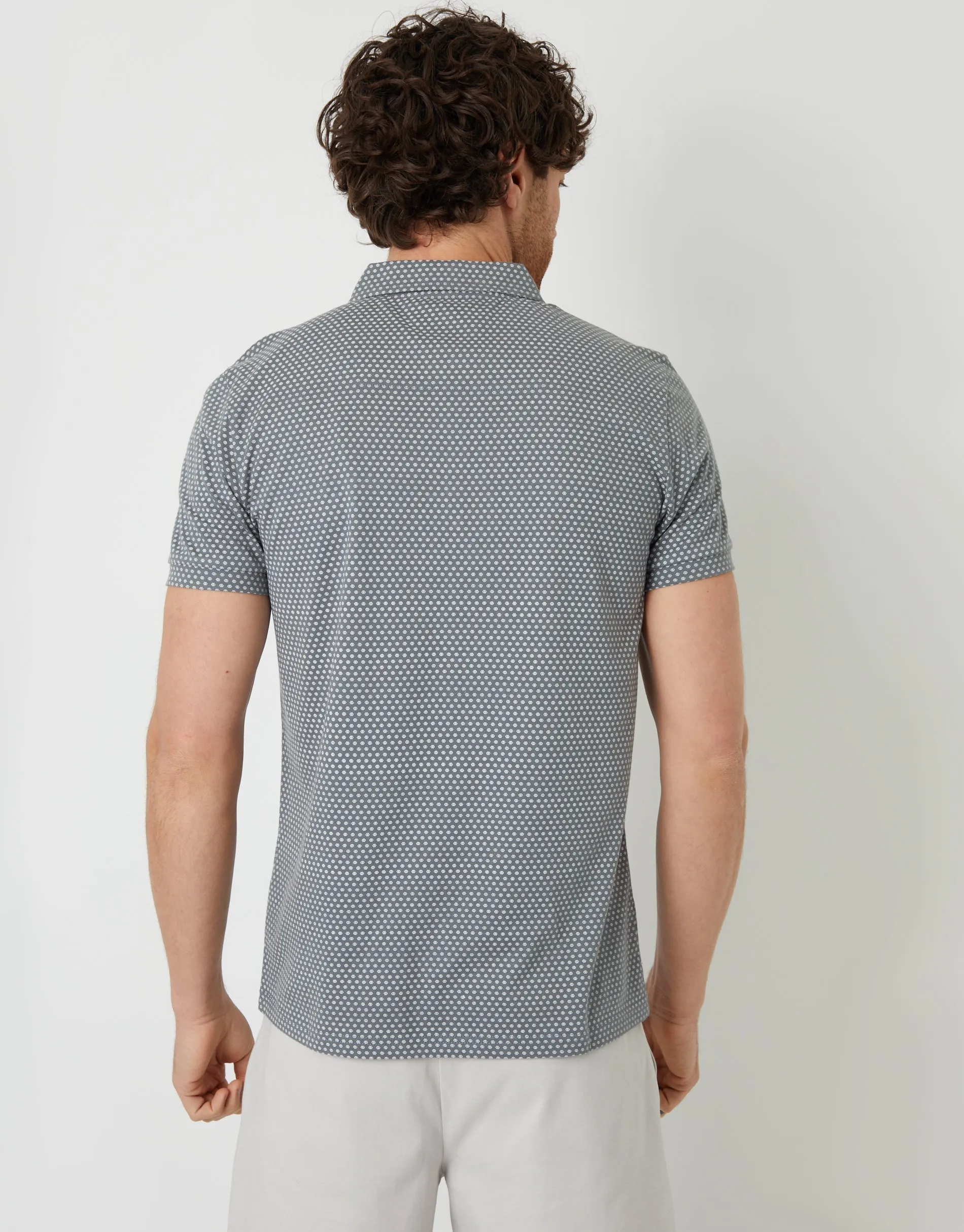 Threadbare Men's Grey Geometric Print Zip Collar Polo Shirt sold by Threadbare product image thumbnail 2
