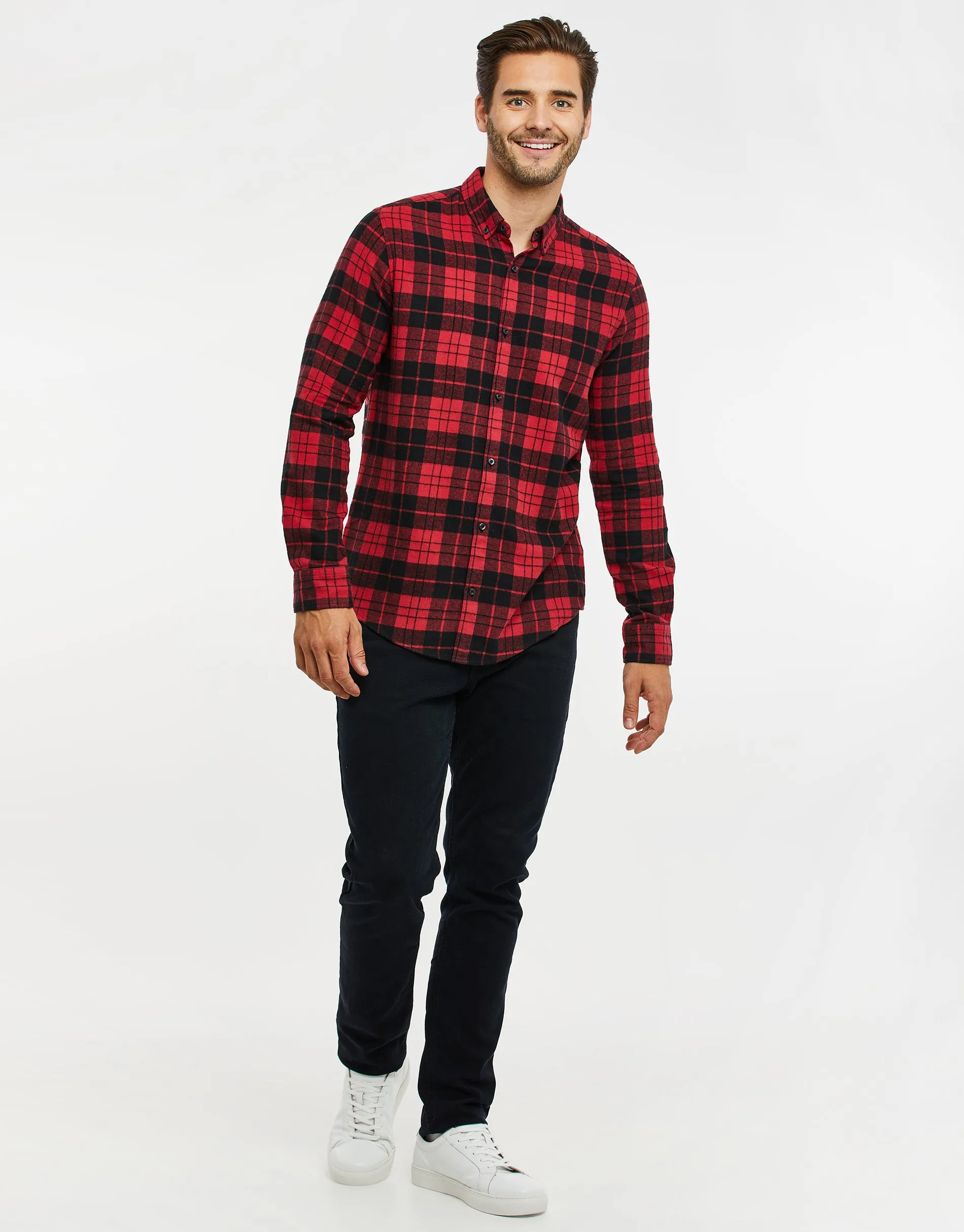 Men's Red Check Flannel Long Sleeve Shirt sold by Threadbare