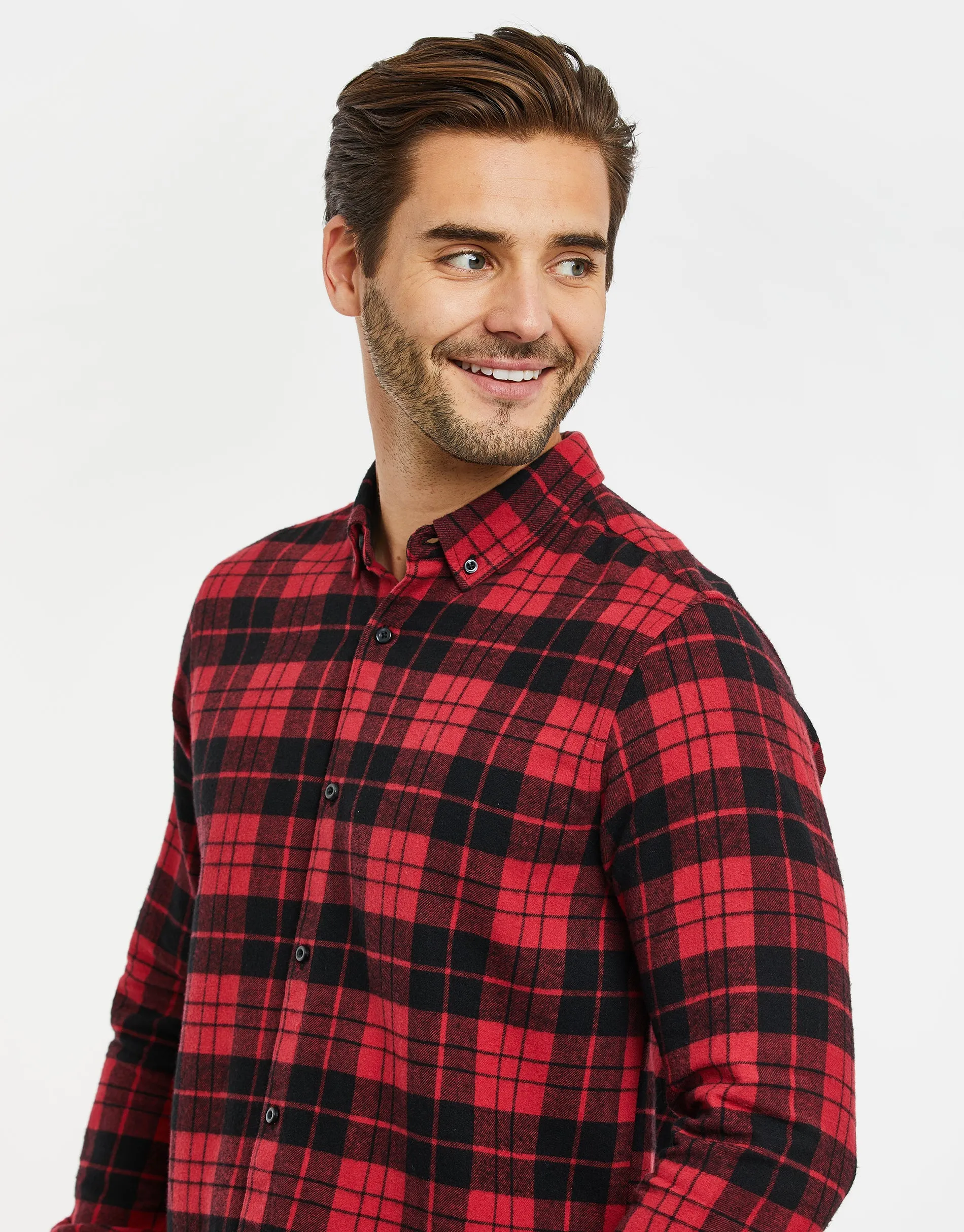 Men's Red Check Flannel Long Sleeve Shirt sold by Threadbare product image thumbnail 3