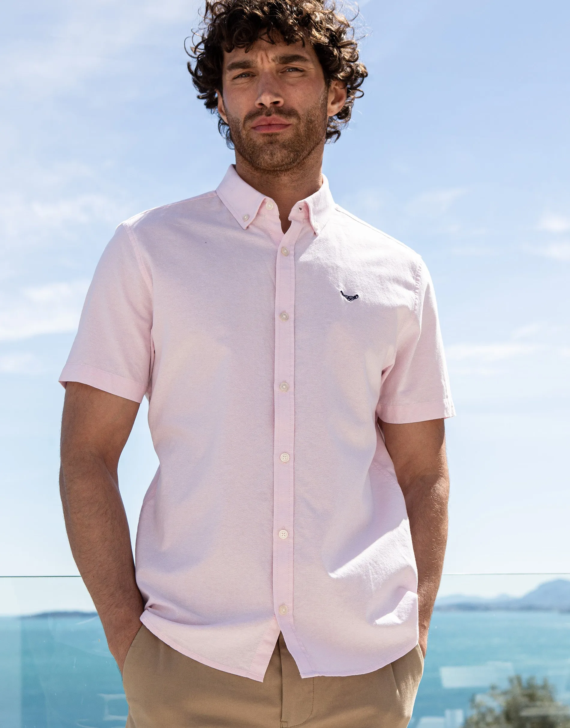 Men's Pastel Pink Cotton Short Sleeve Shirt sold by Threadbare