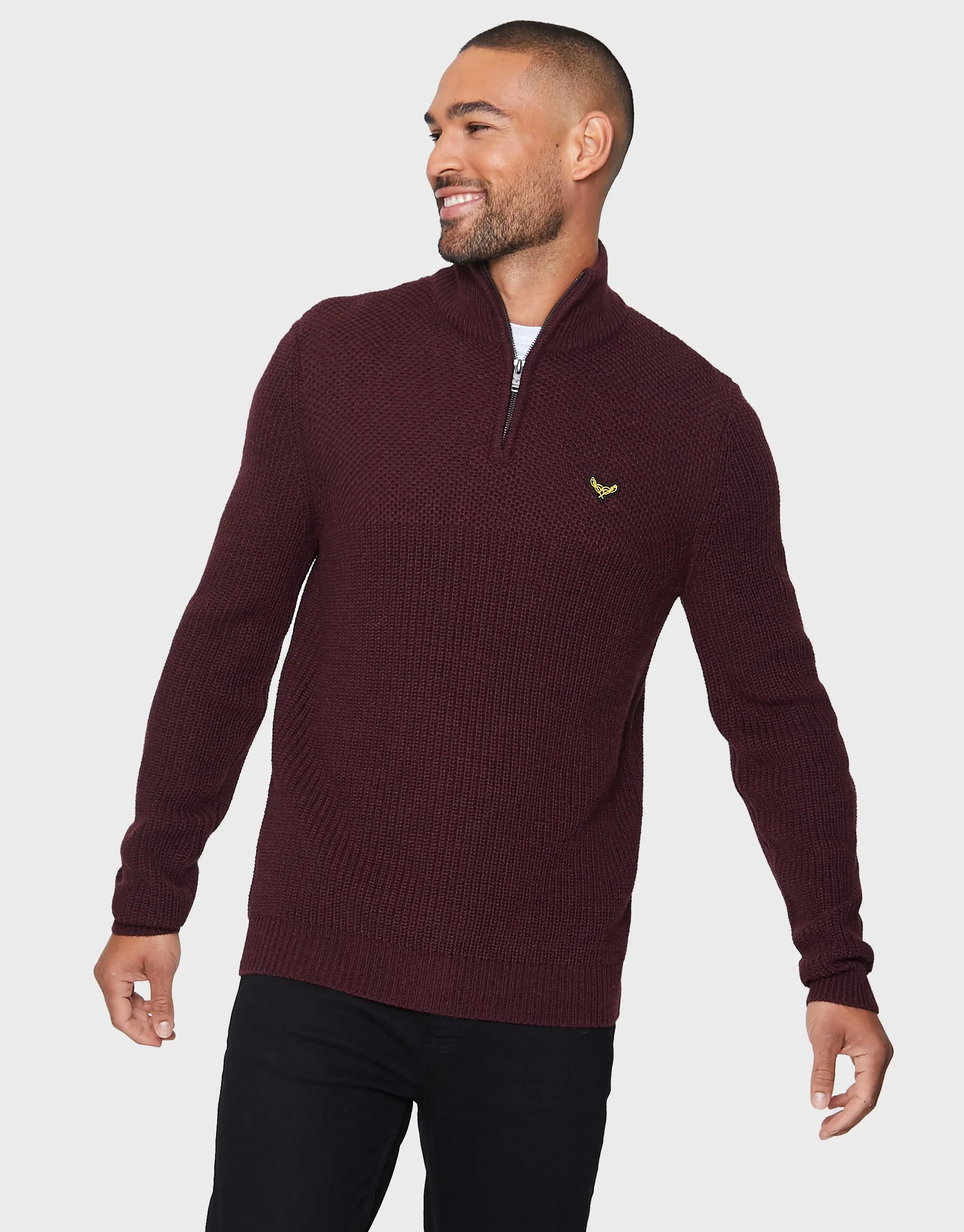 Men's Burgundy Quarter Zip Jumper sold by Threadbare