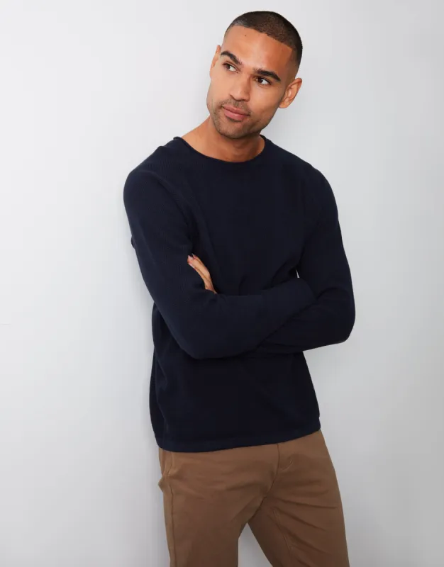 Men's Navy Knit Crew Neck Jumper sold by Threadbare