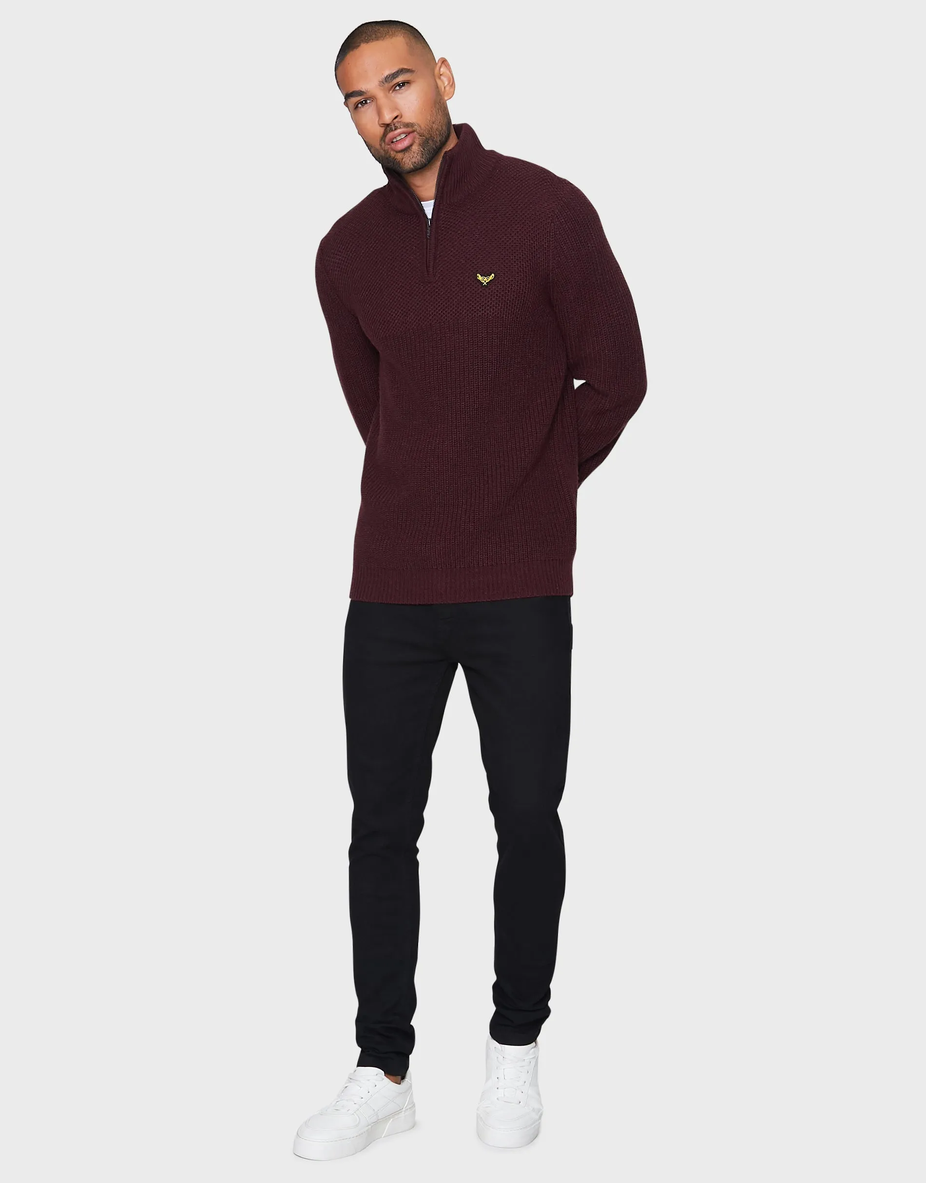 Men's Burgundy Quarter Zip Jumper sold by Threadbare product image thumbnail 3