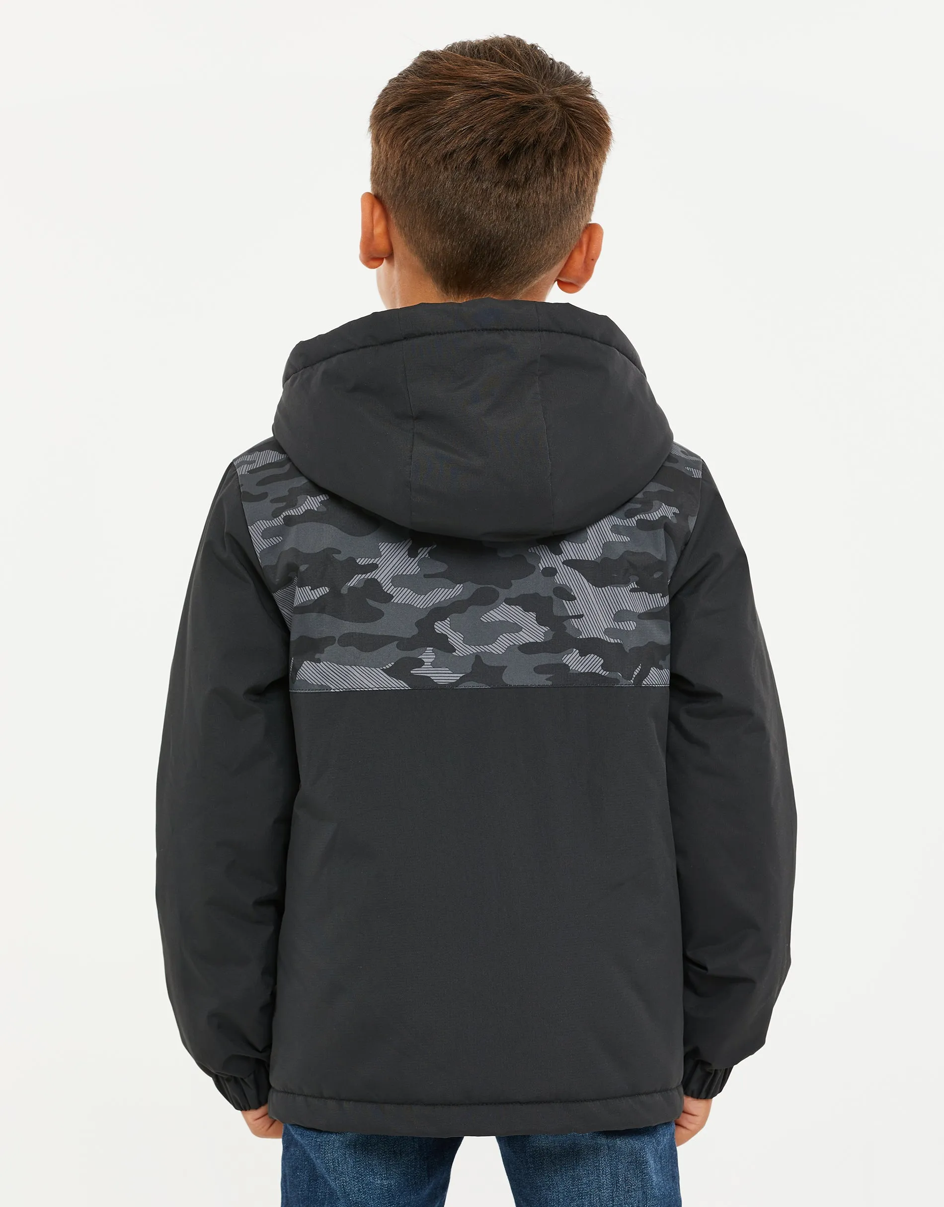 Boys' Black Camo Print Hooded Jacket sold by Threadbare product image thumbnail 2