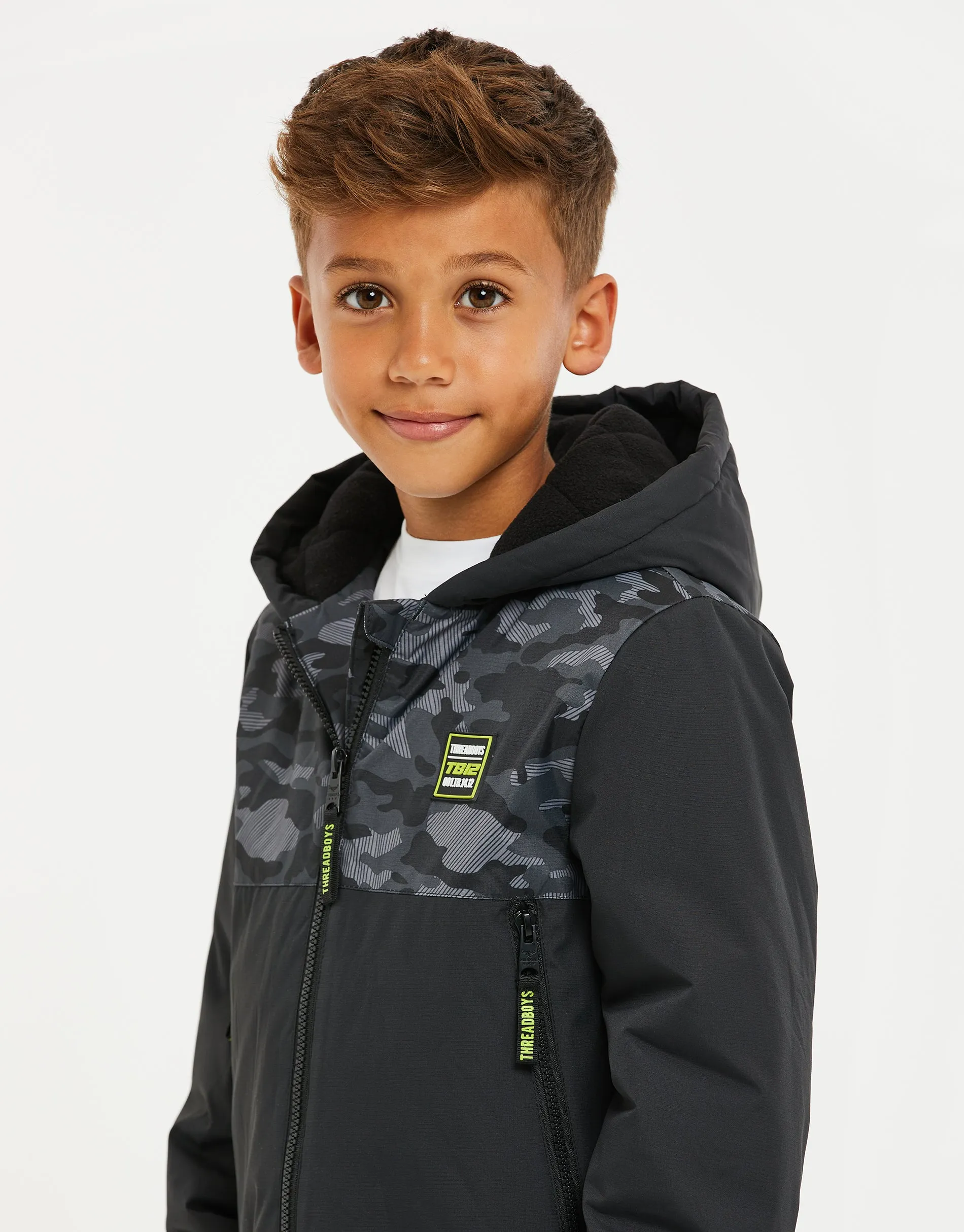 Boys' Black Camo Print Hooded Jacket sold by Threadbare product image thumbnail 3