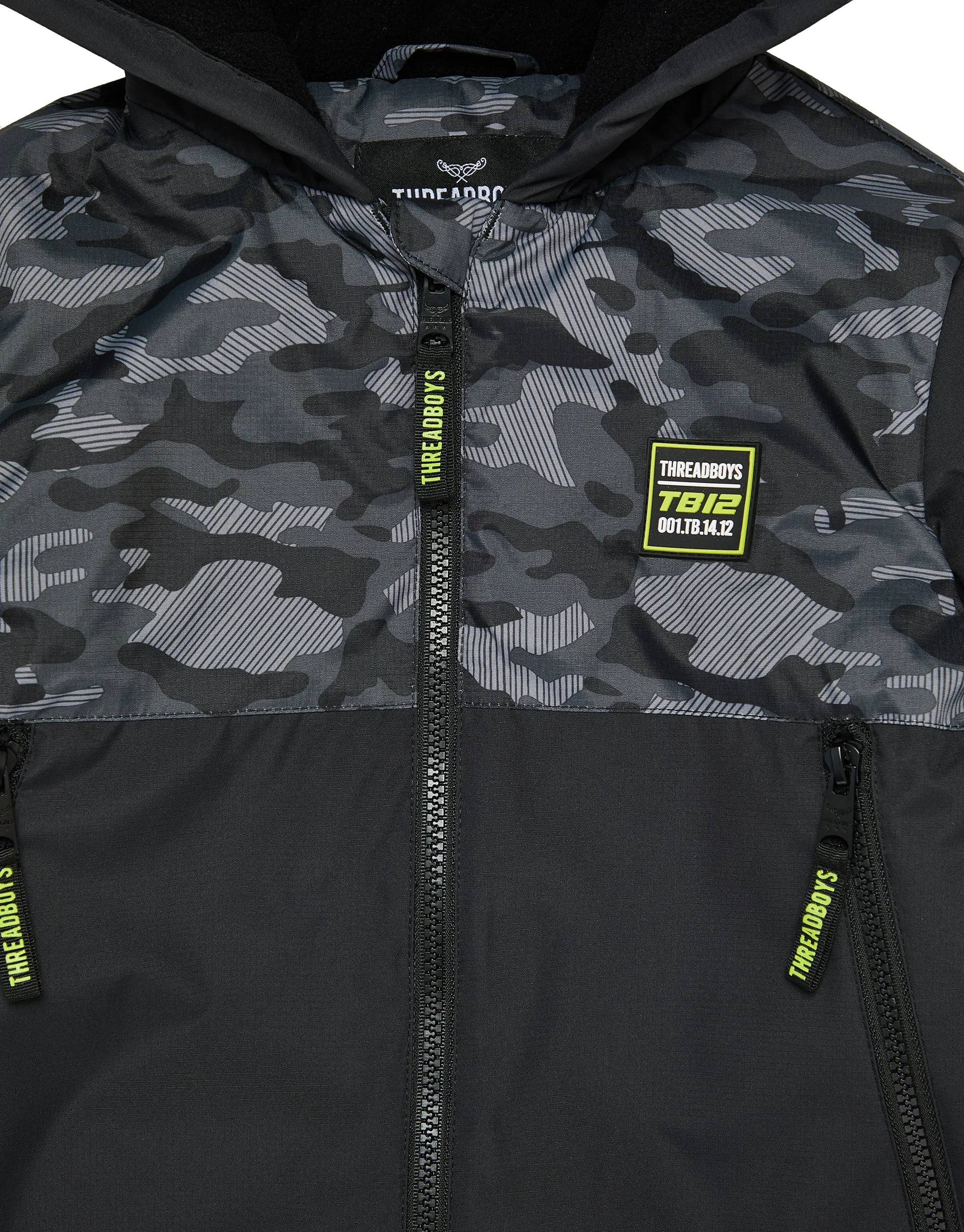 Boys' Black Camo Print Hooded Jacket sold by Threadbare product image thumbnail 4