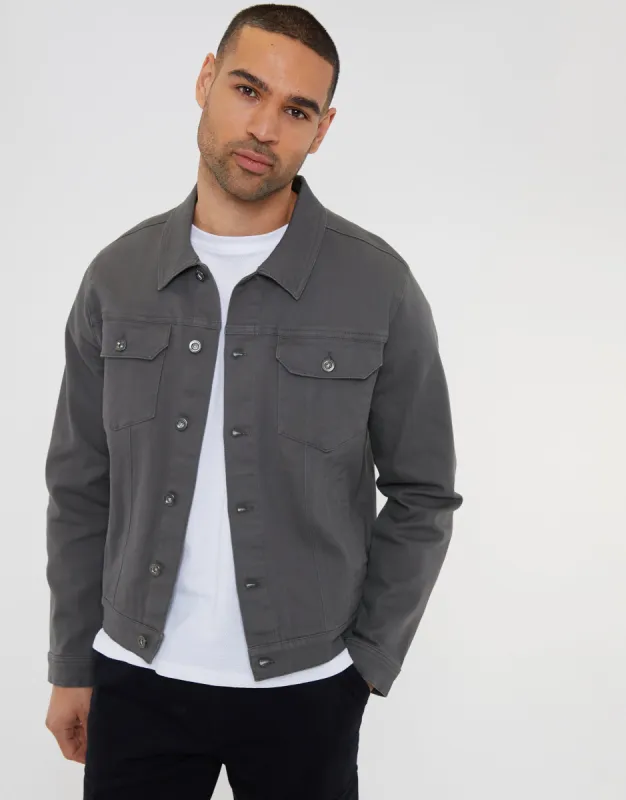 Men's Slate Cotton Twill Denim Style Jacket sold by Threadbare