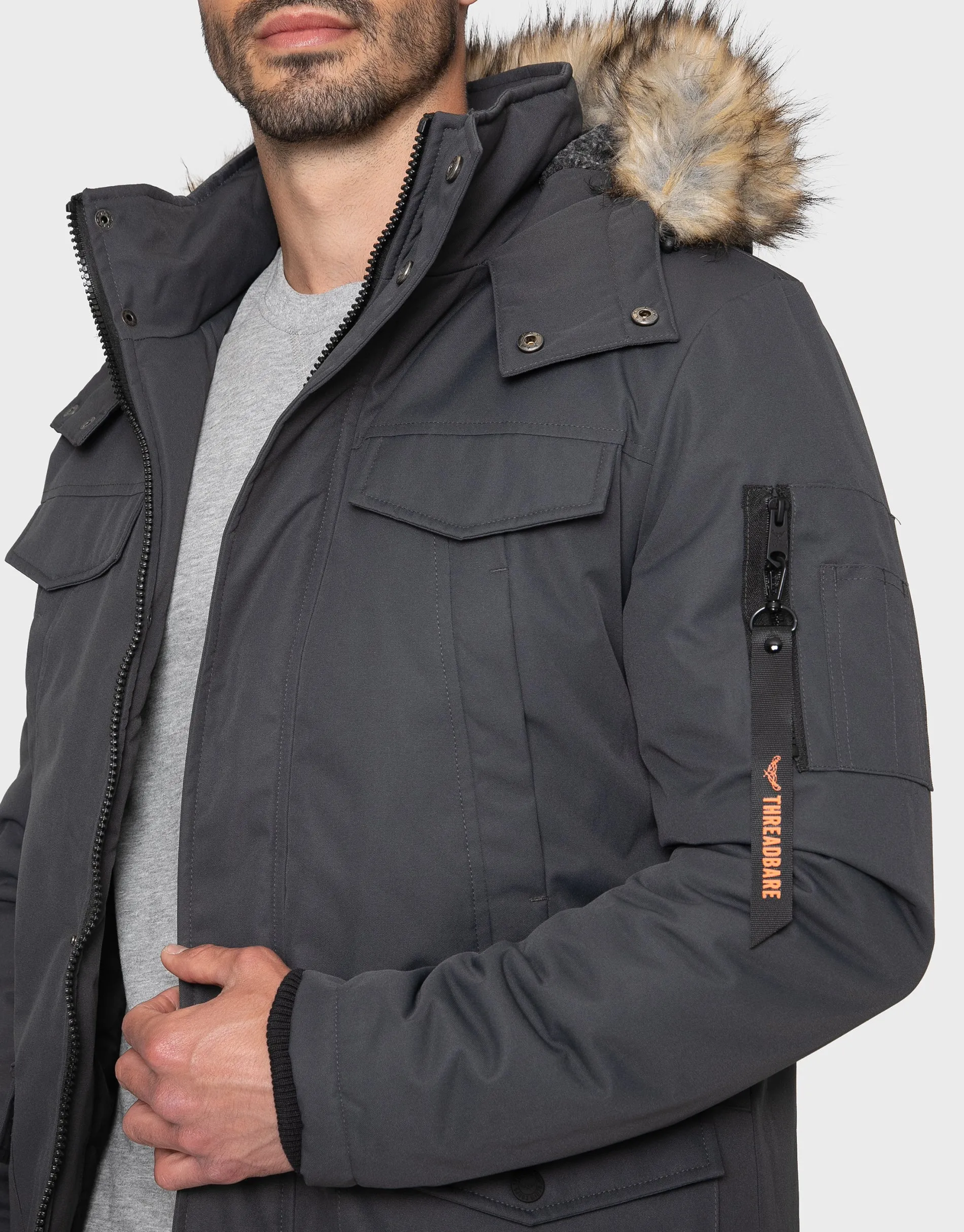 Men's Charcoal Parka Jacket sold by Threadbare product image thumbnail 3
