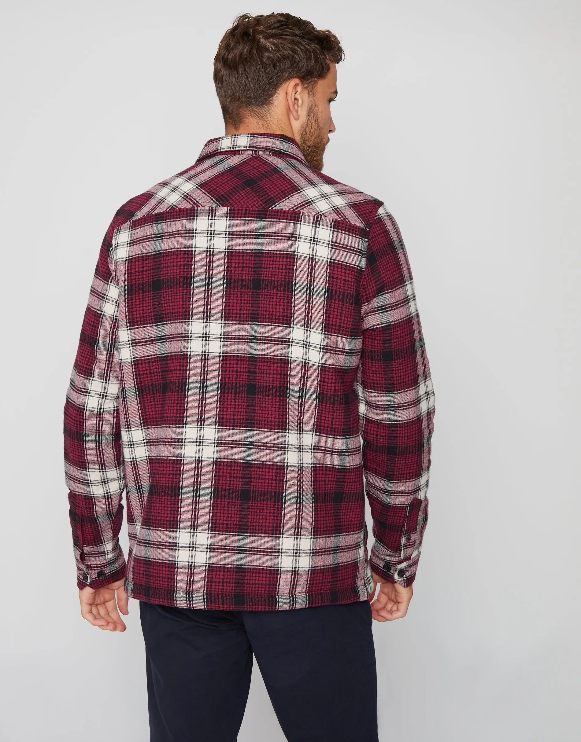 Men's Burgundy Check Borg Lined Long Sleeve Shirt sold by Threadbare product image thumbnail 2
