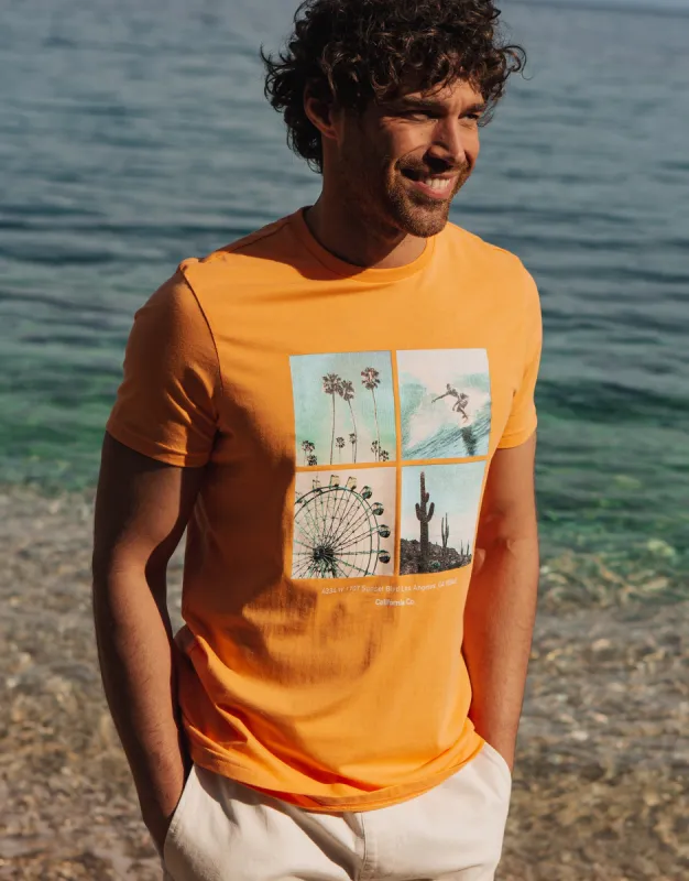 Men's Papaya Los Angeles Print T-Shirt sold by Threadbare