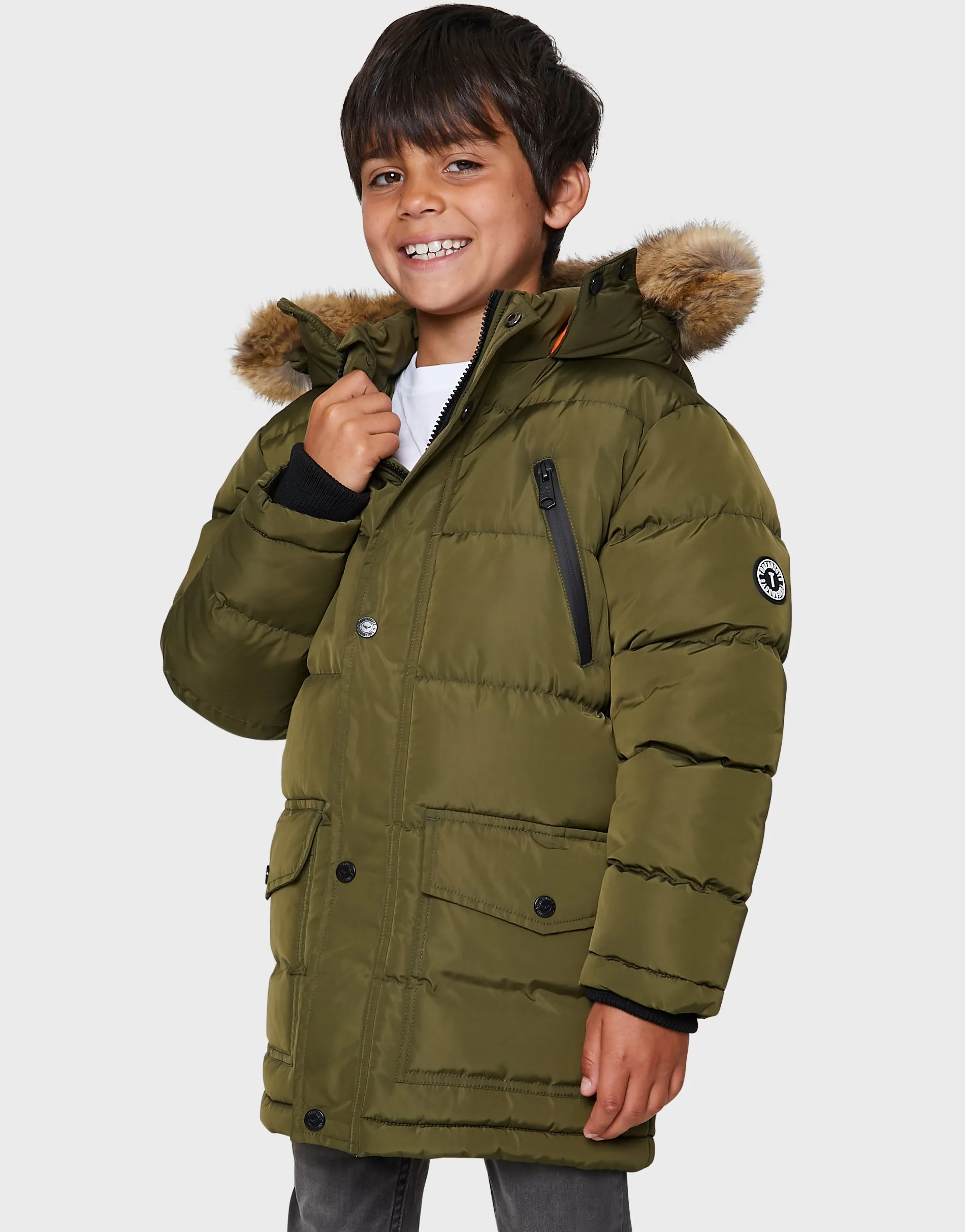 Boys' Khaki Longline Parka Jacket sold by Threadbare