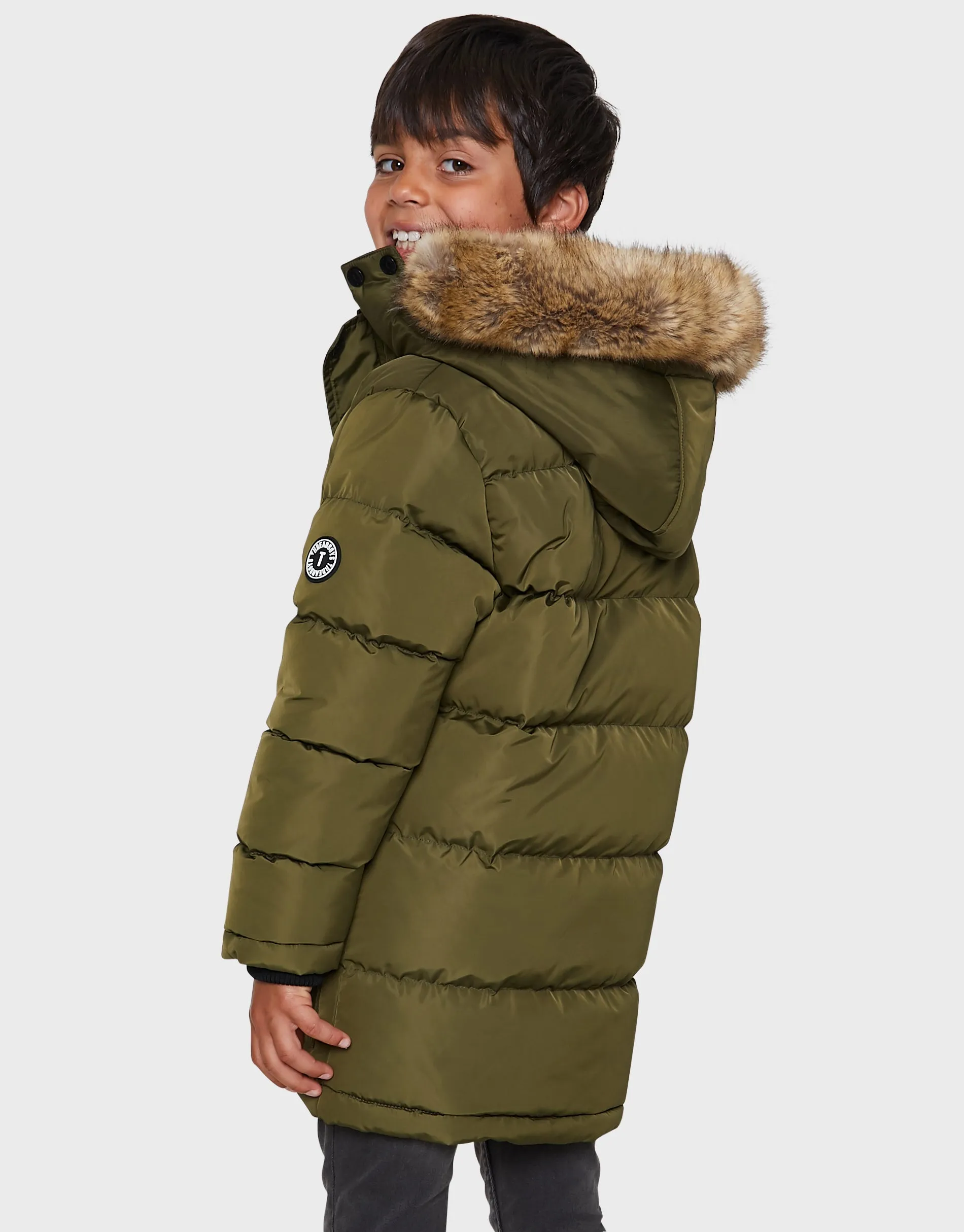 Boys' Khaki Longline Parka Jacket sold by Threadbare product image thumbnail 2