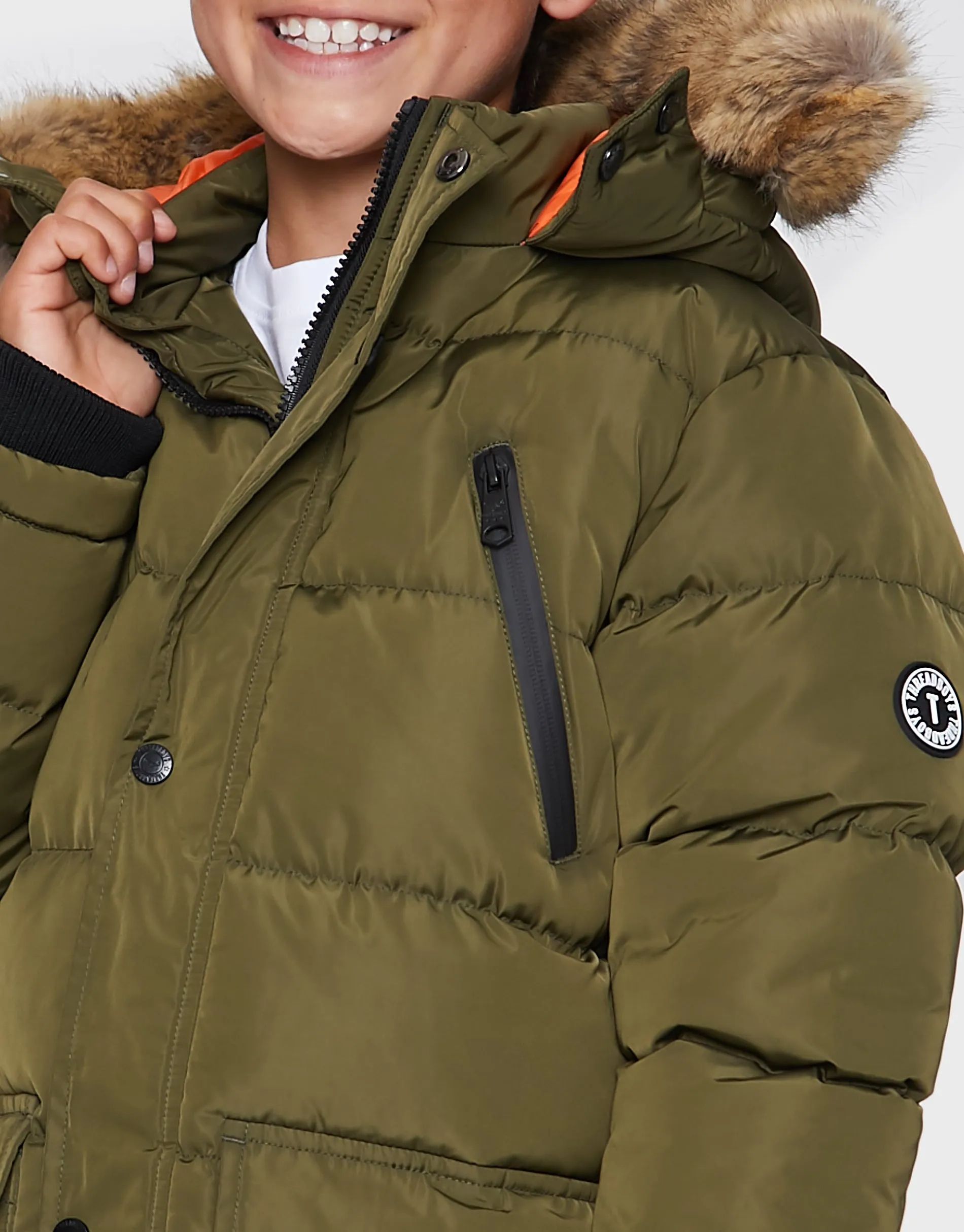 Boys' Khaki Longline Parka Jacket sold by Threadbare product image thumbnail 3