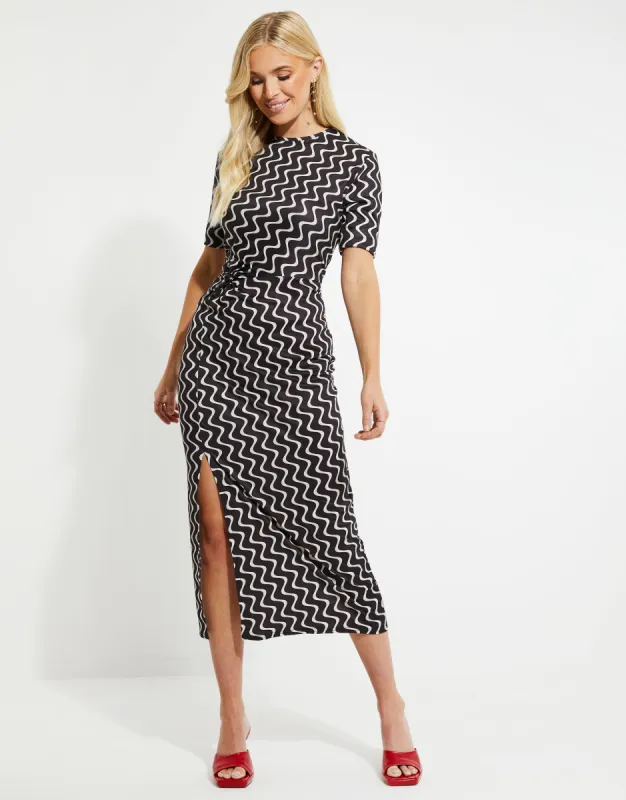 Women's Black Wave Print Jersey Midi Dress sold by Threadbare