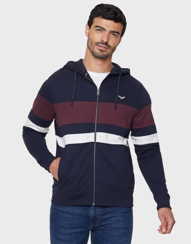 Men's Navy Colourblock Zip-Through Hoodie sold by Threadbare