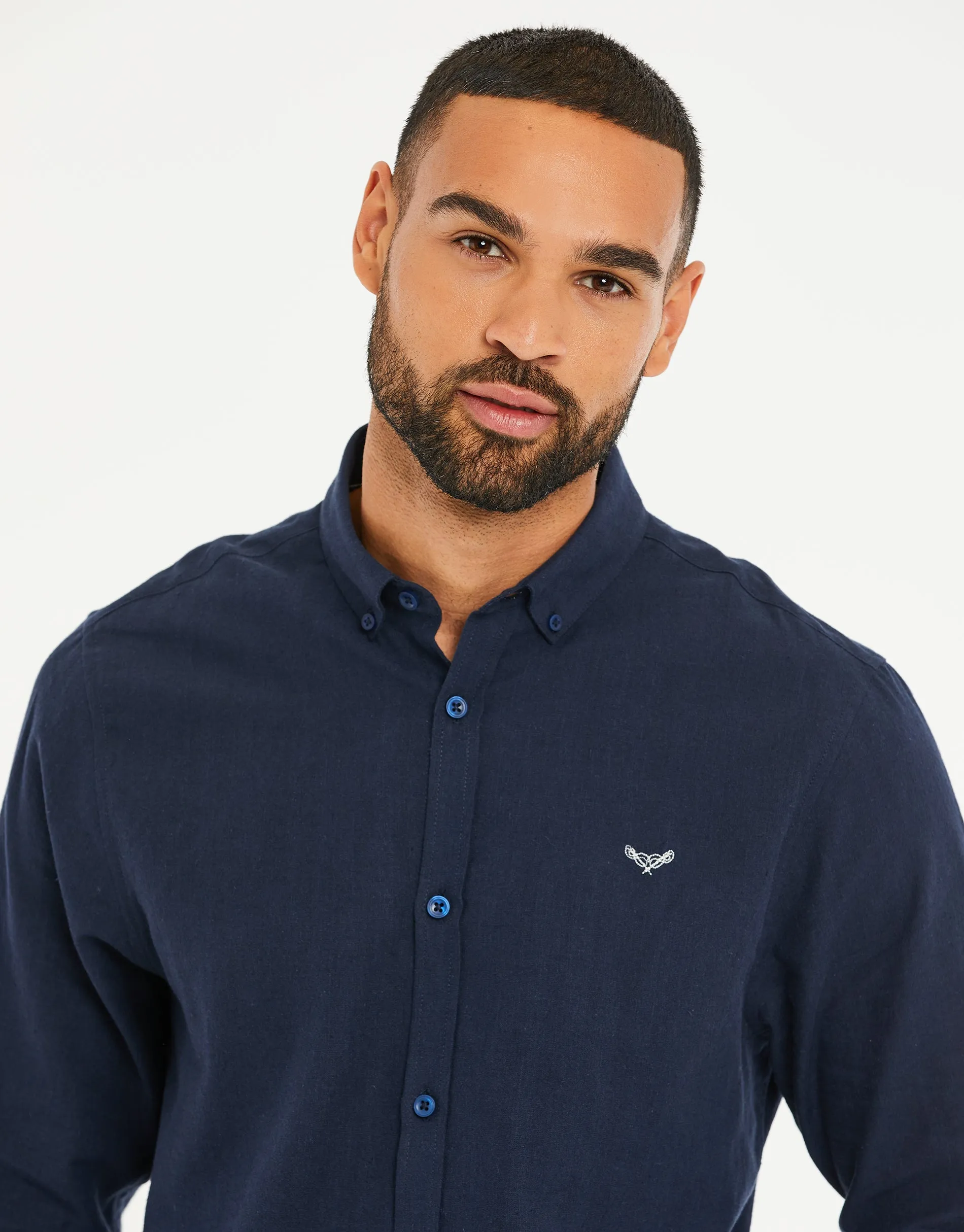 Navy Long Sleeve Linen Blend Shirt sold by Threadbare product image thumbnail 4