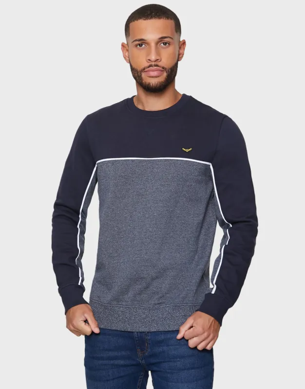 Men's Navy Grindle Colourblock Jumper sold by Threadbare